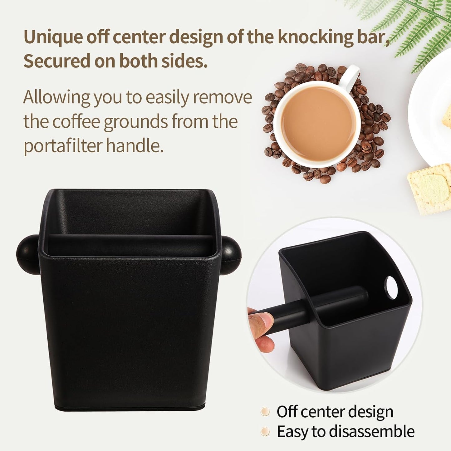 Espresso Knock Box Square High Side Wall Splash Prevention Design Knock Box Shock Absorbing Non Slip Knock Box Espresso With Removable Knock Bar Espresso Accessories for Home/Office