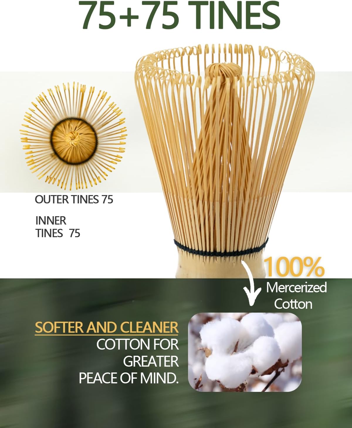 Matcha Whisk, Matcha Bamboo Whisk, Matcha Whisk Set for Matcha Powder Handcrafted Organic Traditional Japanese Chasen, 100-Prong Matcha Stirrer Wisk Mixer Brush for Authentic Tea Preparation