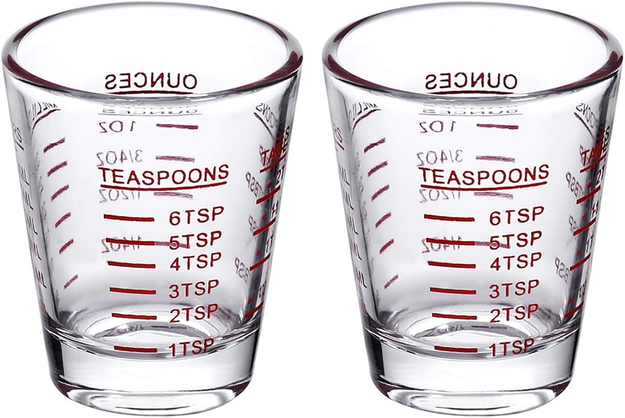 Shot Glasses Measuring cup 2018 Liquid Heavy Glass Wine Glass Espresso Shot Glass 26-Incremental Measurement 1oz, 6 Tsp, 2 Tbs, 30ml (2 pack-red 30ml)