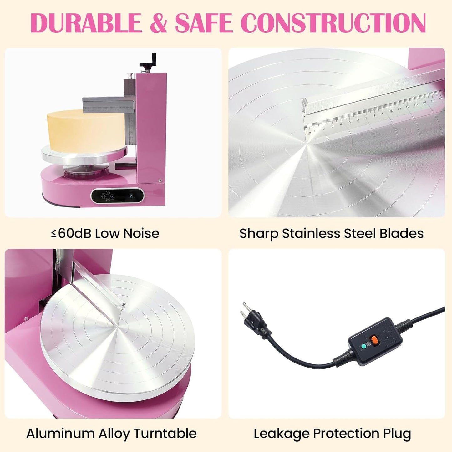 Cake Decorating Machine 200W Automatic, Tabletop Cake Cream Frosting Machine, Cream Smooth Coating Decoration Machine with LCD Display Type, Use for Cake Shops, Dessert Shops, Households (Pink)