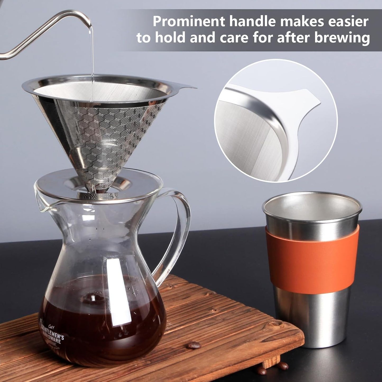 Coffee Strainer, V60 Pour Over, 18/10 Stainless Steel Laser Coffee Dripper, Fine Mesh Double Layer Metal Cone Filter, Colador De Cafe, Coffee Maker 1-4 Cup