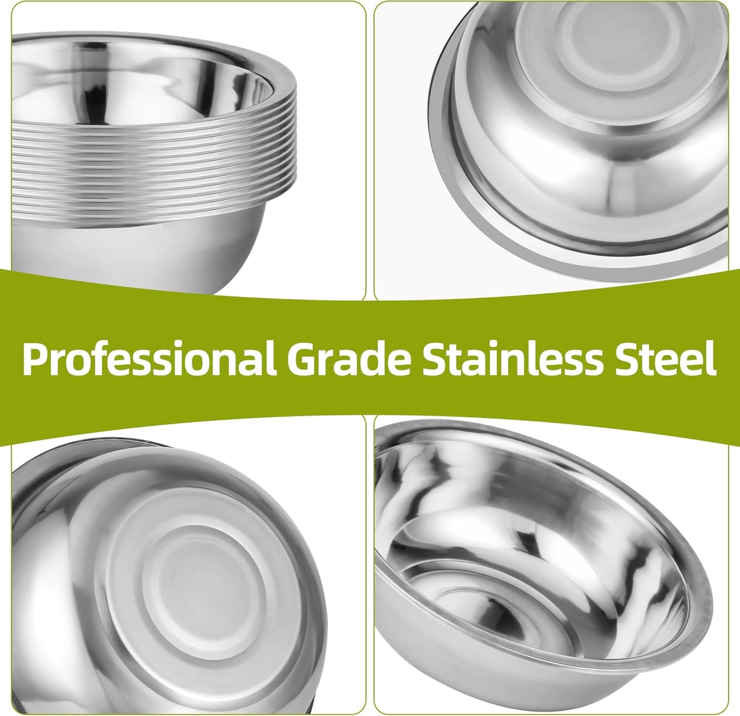 20 Pcs 11.8 x 3.7 Inch Stainless Steel Mixing Bowls for Bulk Food Prep with Nesting Design for Hotel Restaurant and Home Kitchen Cooking in Silver