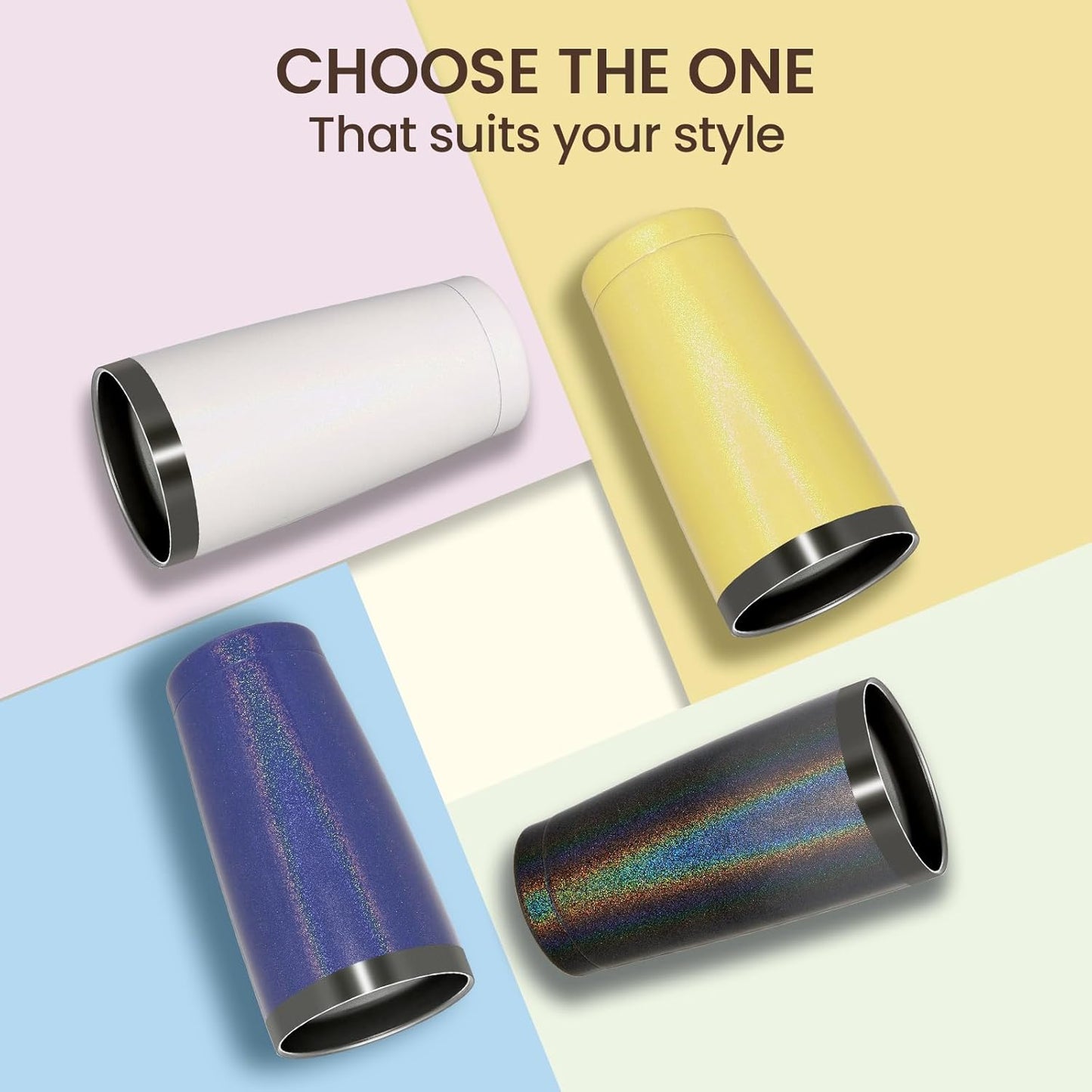 MEWAY 20oz Tumbler 8 Pack Double Wall Vacuum Insulated Travel Glitter Mug Bulk, Stainless Steel Tumblers with Lid and Straw,Powder Coated Coffee Cups for Woman(Rainbow Yellow,Set of 8)