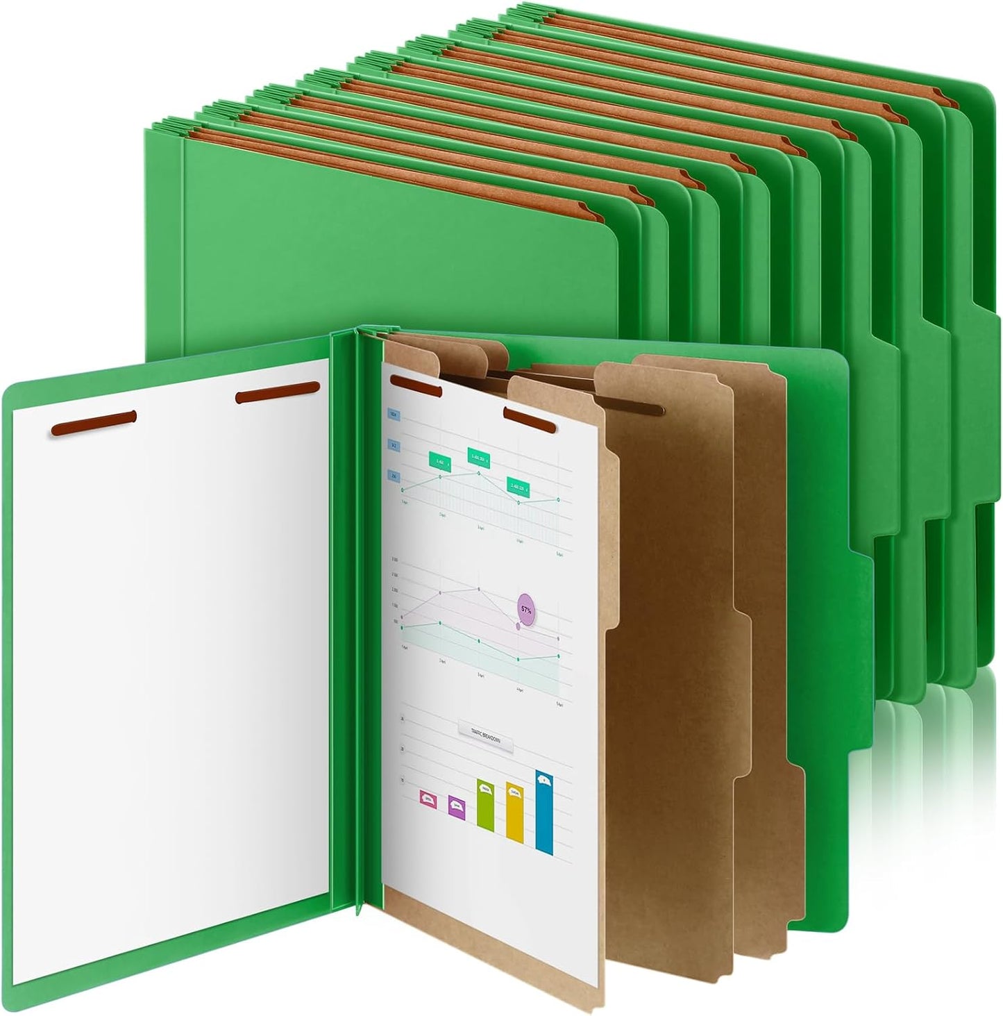 24 Pcs Classification Folders Letter Size, Back to School Supply for Teacher, Student, 3 Dividers Pressboard File Folder Bulk with 2 Fasteners, 3.5 Inch Expanding File Organizer (Green)
