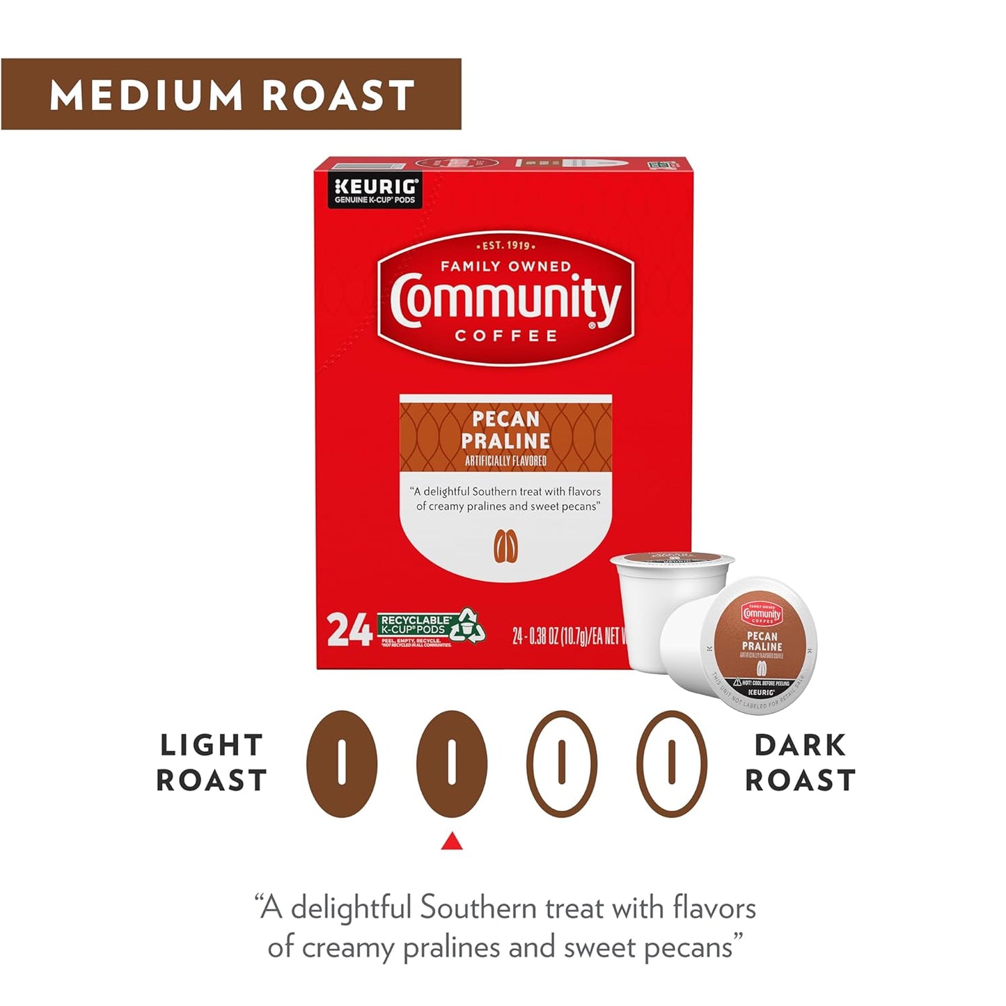 Community Coffee Pecan Praline Flavored 12 Count Coffee Pods, Medium Roast, Compatible with Keurig 2.0 K-Cup Brewers, 12 Count (Pack of 1)