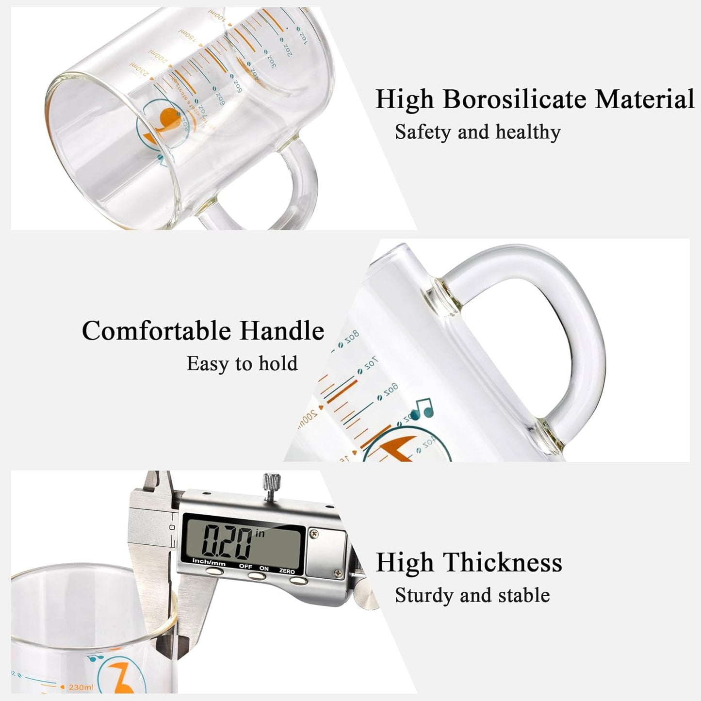 8 Oz Glass Measuring Cup Espresso shot glasses Clear Coffee Mugs for Hot or Cold Glass Expresso Small Coffee Cup with Glass Handle High Borosilicate Glass Cup (Colorful)