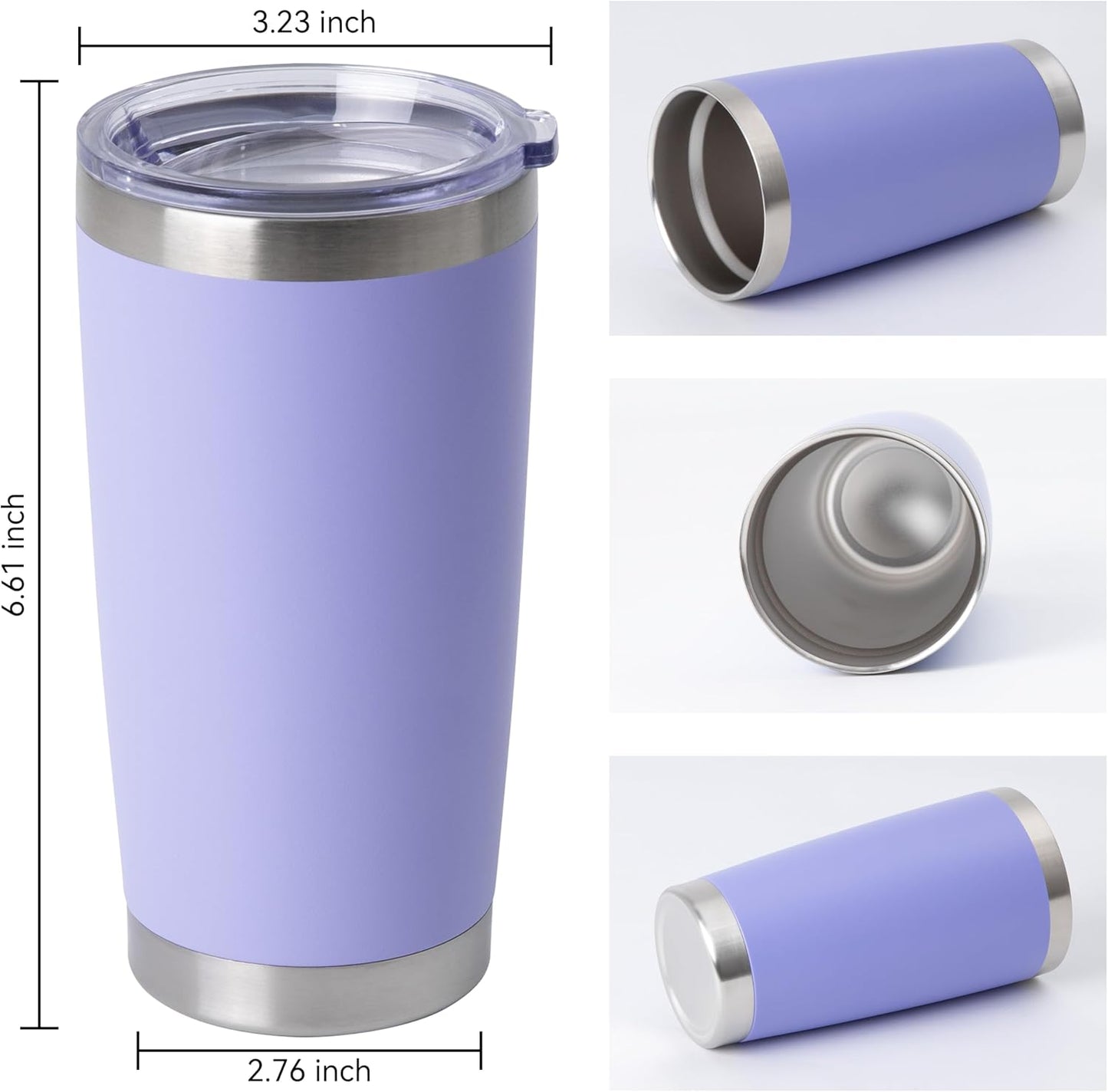 HASLE OUTFITTERS 20oz Stainless Steel Tumblers Bulk, Insulated Travel Cup with Lid, Double Wall Vacuum Coffee Mug for Cold & Hot Drinks 1 Pack, Light Purple