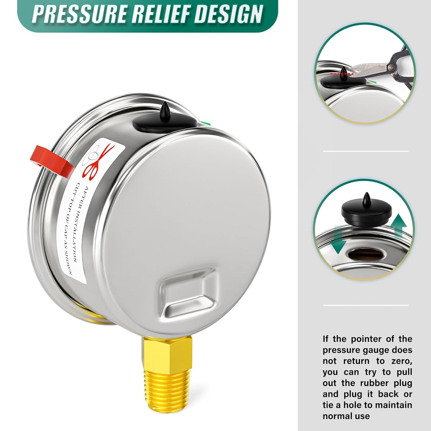 0-60psi Stainless Steel Glycerin Liquid Filled Pressure Gauge1/8 NPT 1.5" Dial, Lower Mount Designed for Pressure Testing of Water, Oil and Air (with Range Mark Pointer)