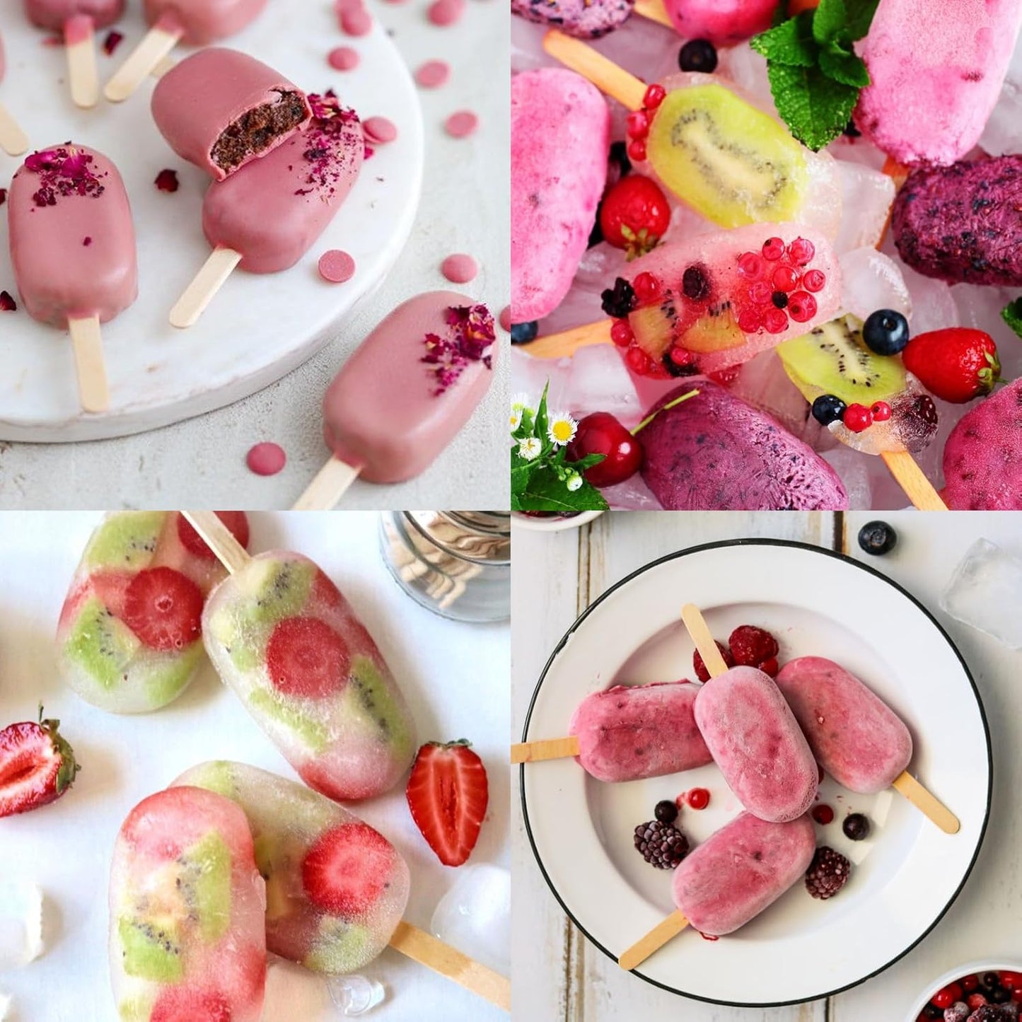 Sakolla Small Popsicle Silicone Molds, 4 Cavities Homemade Ice Cream Molds with 100 Wooden Sticks for Ice Pop, Cakesicles, Cake Pop (Set of 3, White)