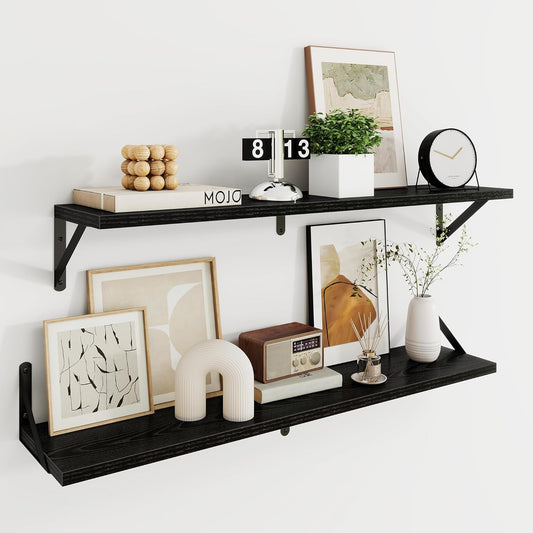 Dreamland Black Floating Shelf 36 inch, 36W x 8D Wall Mounted Shelves Set of 2, Wide Display Ledge Shelf with Sturdy Metal Brackets for Living Room, Bathroom, Bedroom and Kitchen