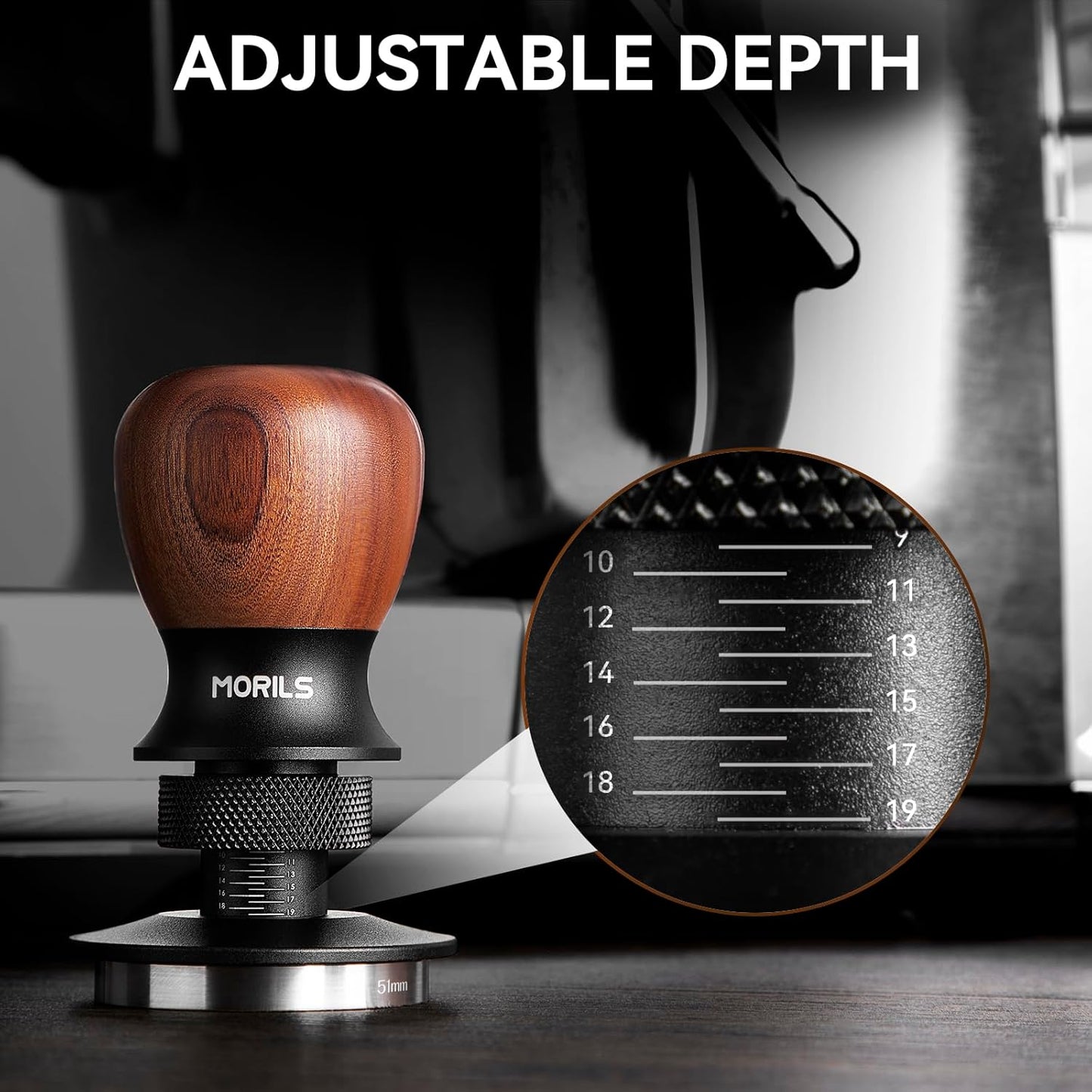 Espresso Tamper 53.3mm, Coffee Tamper with Spring Loaded Tamper, Adjustable Depth, Stainless Steel Base Espresso Coffee Tamper Fits for All 51mm 52mm Espresso Machine.