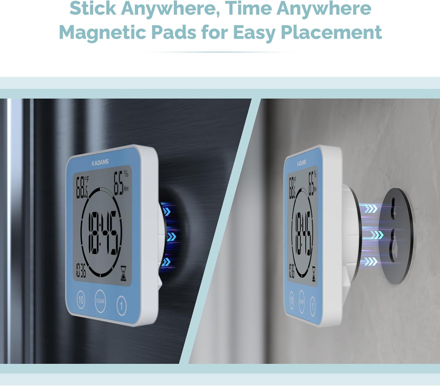 KADAMS Shower Clock Waterproof Bathroom Timer – Digital Wall Clock with Countdown, Magnetic Kitchen Clock with Temperature & Humidity, Suction Cup for Kids Shower Spa Sauna Cook Bath, Blue