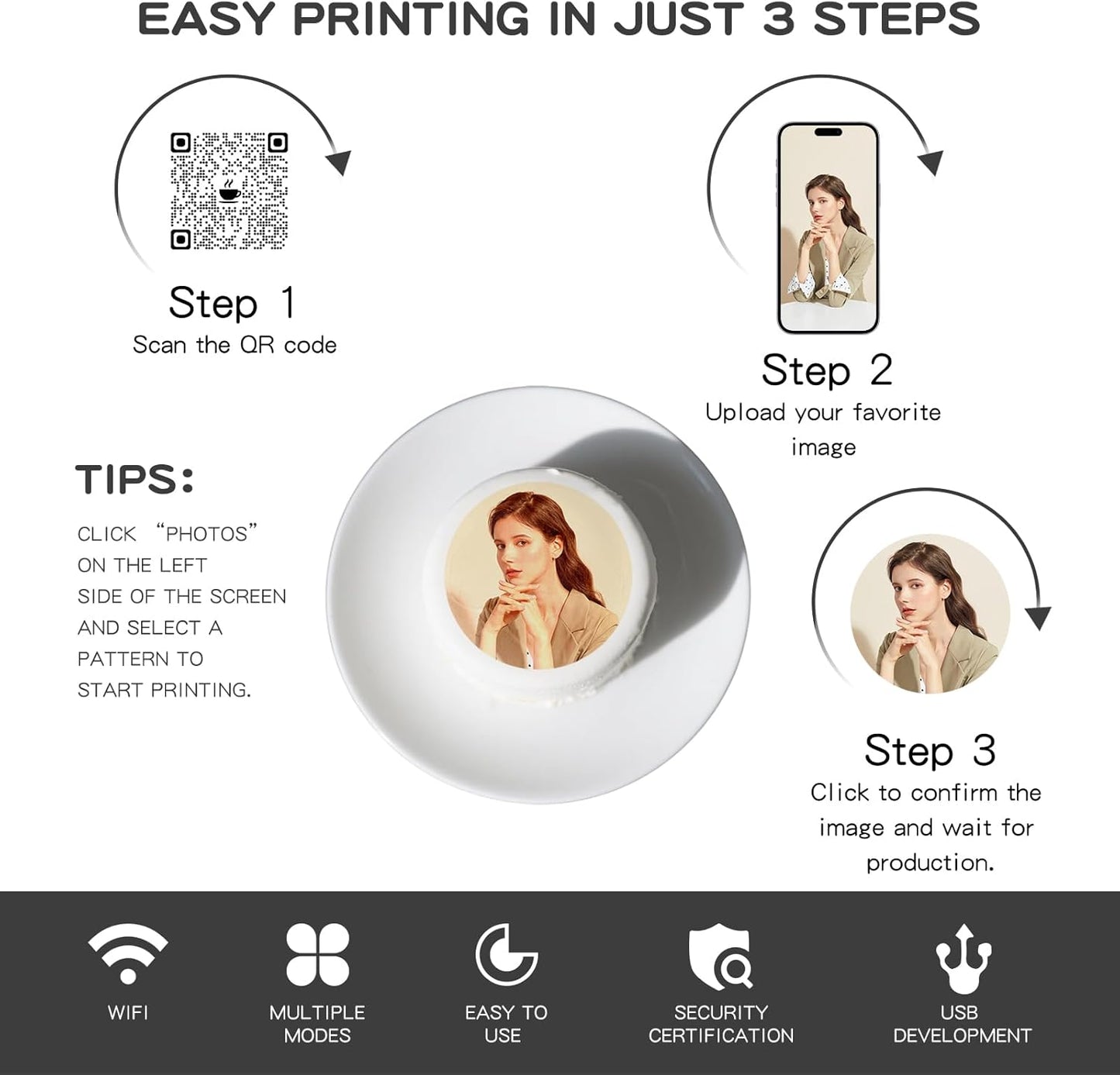 Coffee Latte Art Machine - 5-Second Custom Coffee Printer for Lattes, Breads & Cookies | Boost Drink Interest & Social Media Buzz | Perfect for Cafés, Bakeries & Home Use | 600DPI Resolution