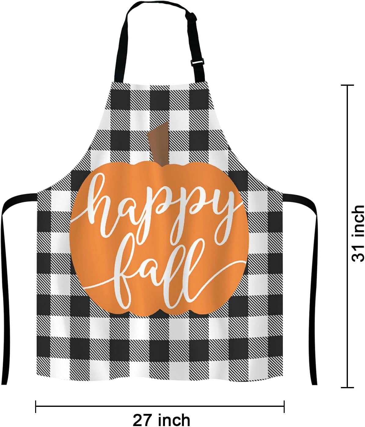 Happy Fall Pumpkin Thanksgiving Pillow case Buffalo Plaid Adjustable Bib Apron Kitchen Cooking Baking Gardening Apron for Women Men