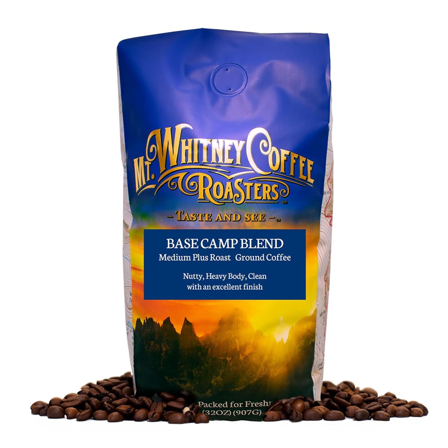 Mt. Whitney Base Camp Blend Coffee Beans - Medium Dark Roast Coffee, Low Acid Coffee - Ground Coffee, 12 oz (Pack of 1)