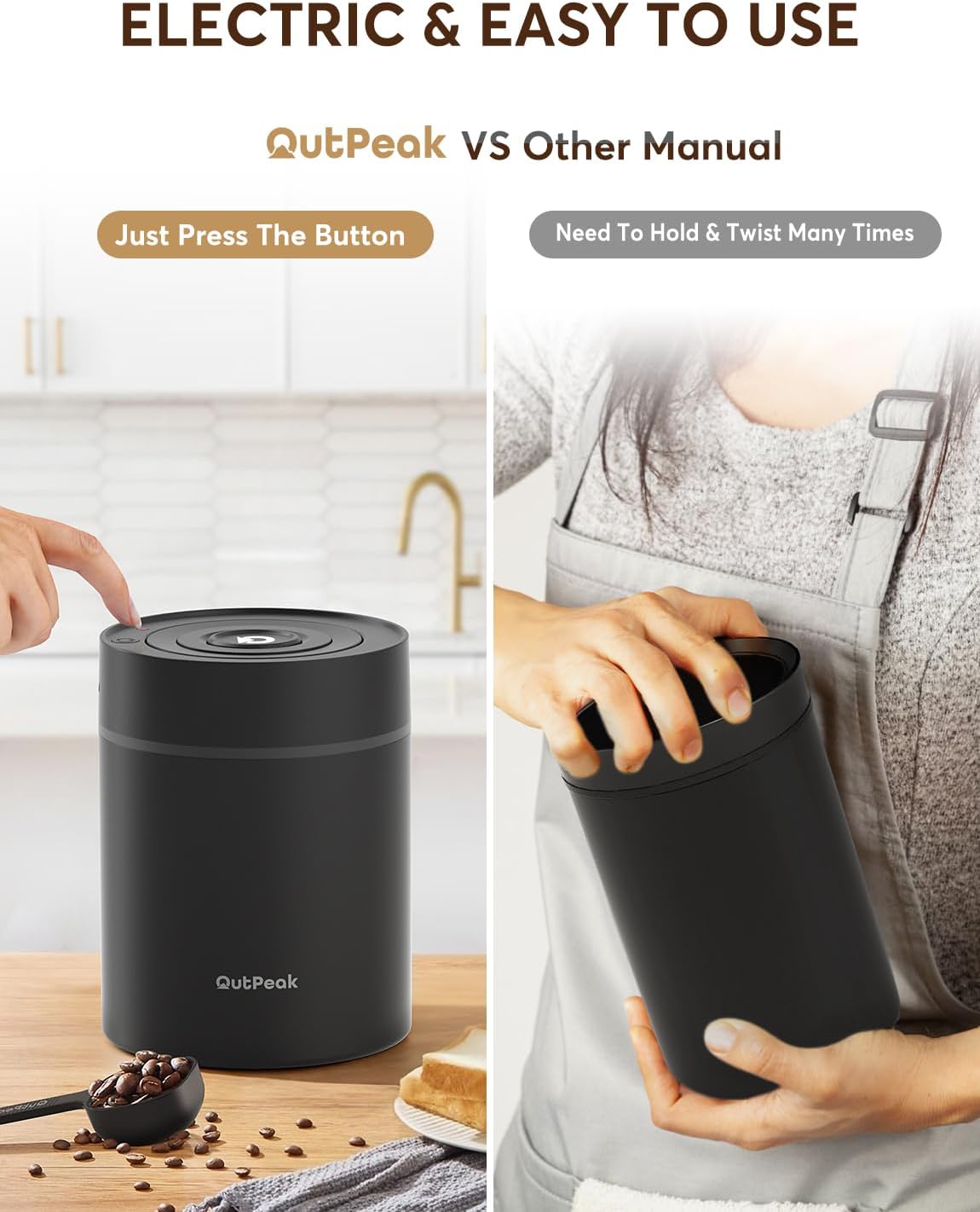 OUTPEAK Neo 2025 Kilo Auto Vacuum Coffee Canister, 1.5L Capacity for 17.6oz of Coffee Beans, One-Button Operation, Stainless Steel Coffee Storage Container with Scoop (Barista Champion's Choice)