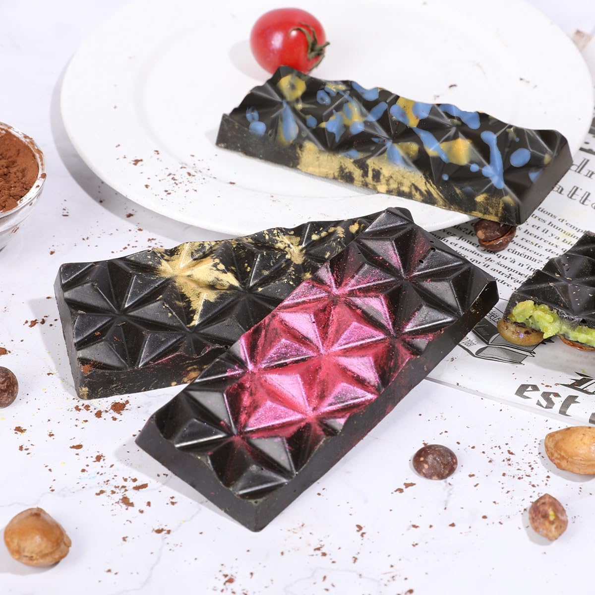 Chocolate Bar Molds Deep Silicone Break-Apart Chocolate Nonstick Protein and Energy Thick Candy Bar Mold Wax Melt Mold 1 Pack Pyramid Shape