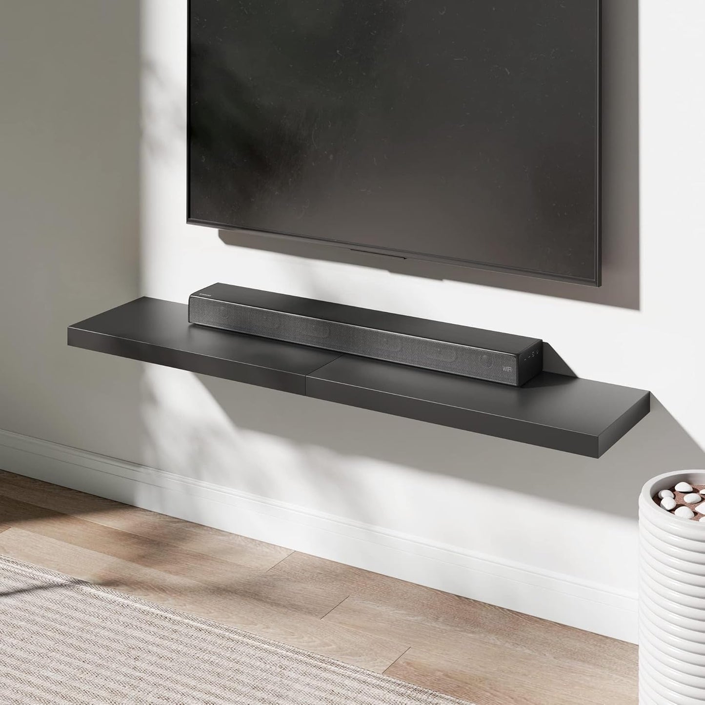 Floating Shelf, Set of 3 Wall Shelf, 24 in W x 12.75 in D x 2 in H Wooden Floating Wall Shelf with Invisible Brackets for Living Room/Bedroom/Bathroom/Kitchen Storage and Decor, Black