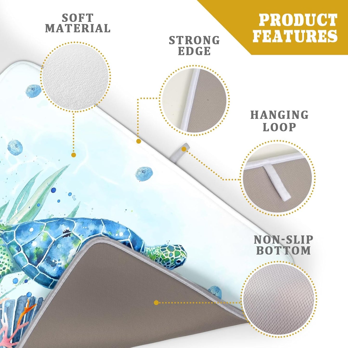 Giwawa Sea Turtle Dish Drying Mat 18x24in Watercolor Blue Tortoise Dish Drainer Mats Nautical Ocean Coral Seashell Seaweed Microfiber Dish Drying Pad for Kitchen Countertop Large Decor