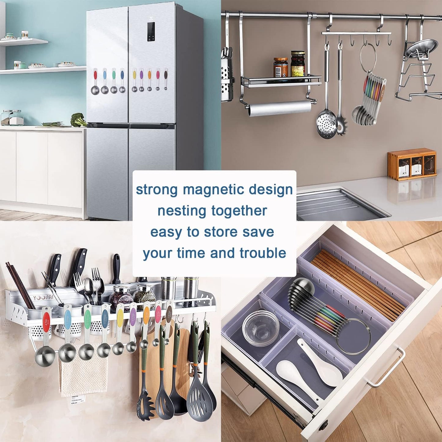 Magnetic Measuring Spoons Set of 9 Stainless Steel Stackable Measuring Spoons Heavy Duty Nesting Teaspoons Tablespoons for Measuring Dry and Liquid Ingredients