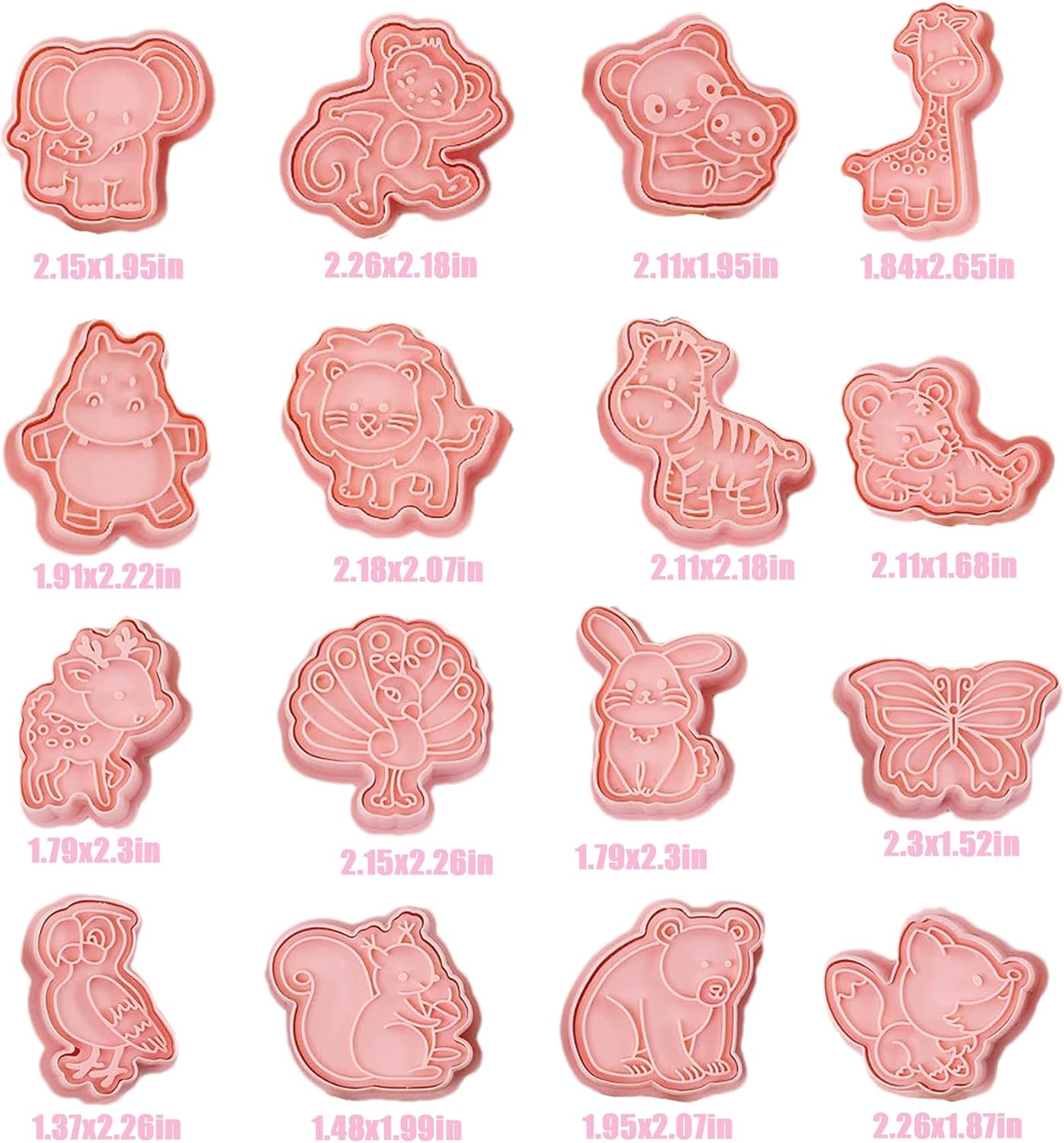 16pcs Animal Cookie Cutter Stamps Set, Lion, Panda, Forest Themed Plunger Stampers for Baking, Plastic Biscuit Molds for DIY Cookies, Cake Decor(J16)