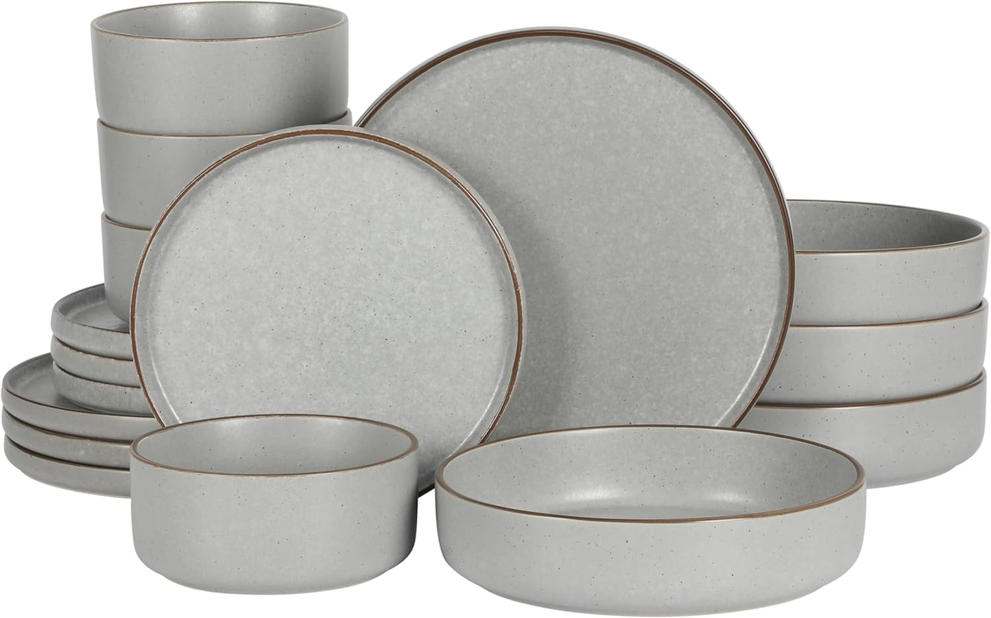 Gibson Elite Gelston Stoneware Matte Reactive Glaze 16 Piece (Service for 4) Plates and Bowl Dinnerware Set - Grey