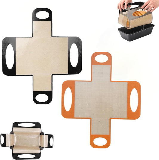 Reusable Silicone Bread Loaf Pan Liner, Food-Grade Silicone Bread Sling, Sourdough Bread Mat, Loaf Pan Lifters, Non-Stick&Easy Clean Dough Transfer Tool, Fits 9x5 or 1.5lb Loaf Pans, Black & Orange