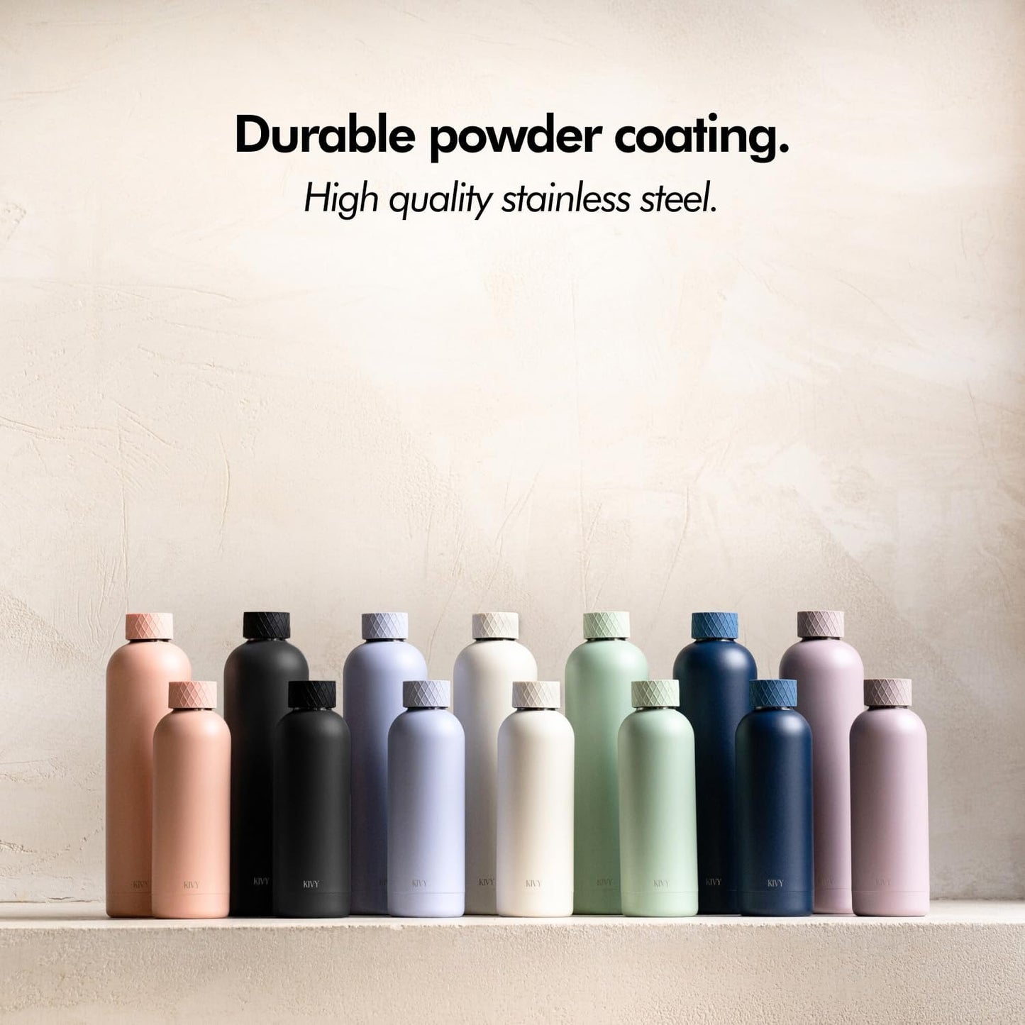 KIVY Stainless Steel Insulated Water Bottle 16oz | Leak Proof BPA-Free Metal Water Bottle - Slim water bottle no straw - Blue water bottle screw top