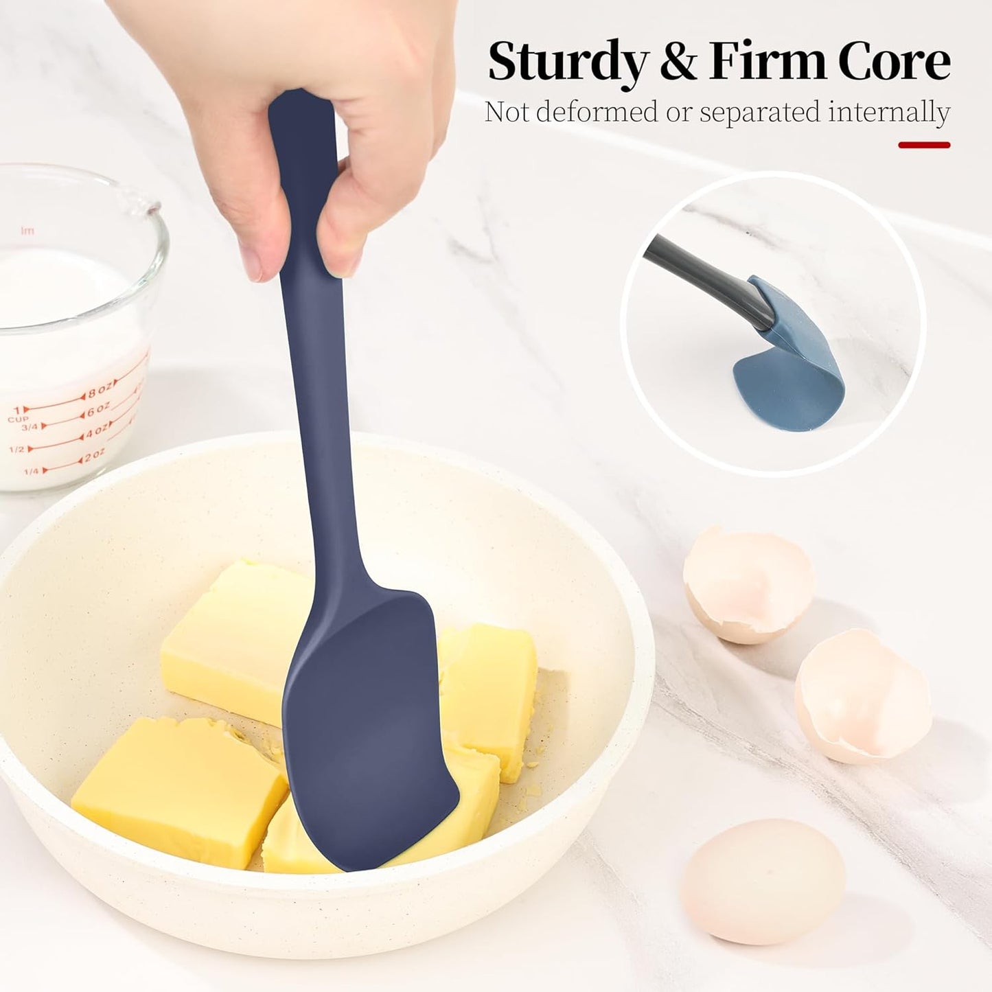 600ºF Heat Resistant Spatulas, High Heat Food Safe Semless Kitchen Silicone Spoon Spoonula Scraper Set for Cooking Baking Mixing Scraping Stirring Nonstick Cookware Pan (3Pcs,Midniaht Blue)