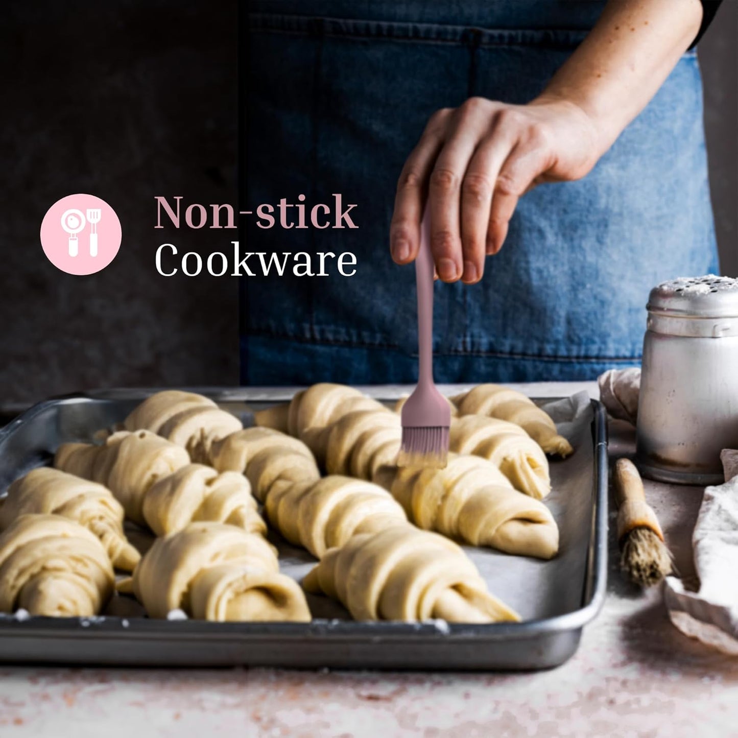 Silicone Pastry Brush Set – 2-Piece Set of Basting Brushes for Cuisine and BBQ – Kitchen Tools and Accessories with Comfortable Handles, Heat-Resistant Utensils for Cooking & Baking – Pastel Pink