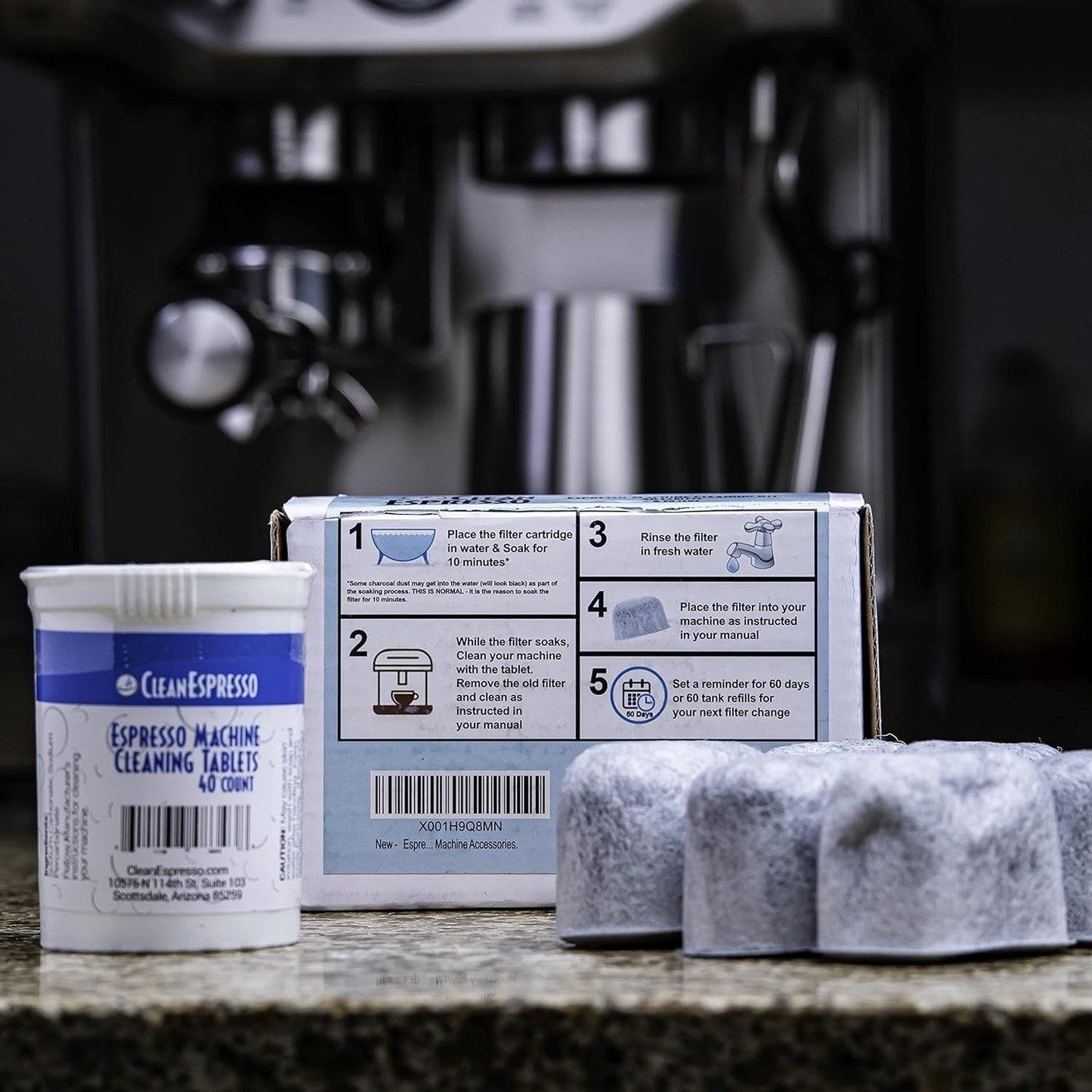 CleanEspresso - Designed For Breville Cleaning Kit - 40 Cleaning Tablets and 6 Water Filters for Breville Espresso Machines - 2g Espresso Machine Tablets