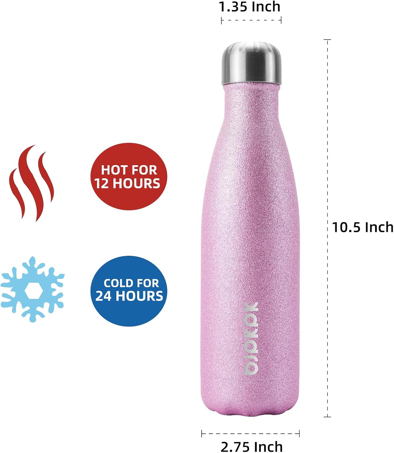 BJPKPK Insulated Water Bottles 17oz Stainless Steel Sports Water Bottles Keep Cold for 24 Hours and Hot for 12 Hours,BPA Free,Glitter Pink