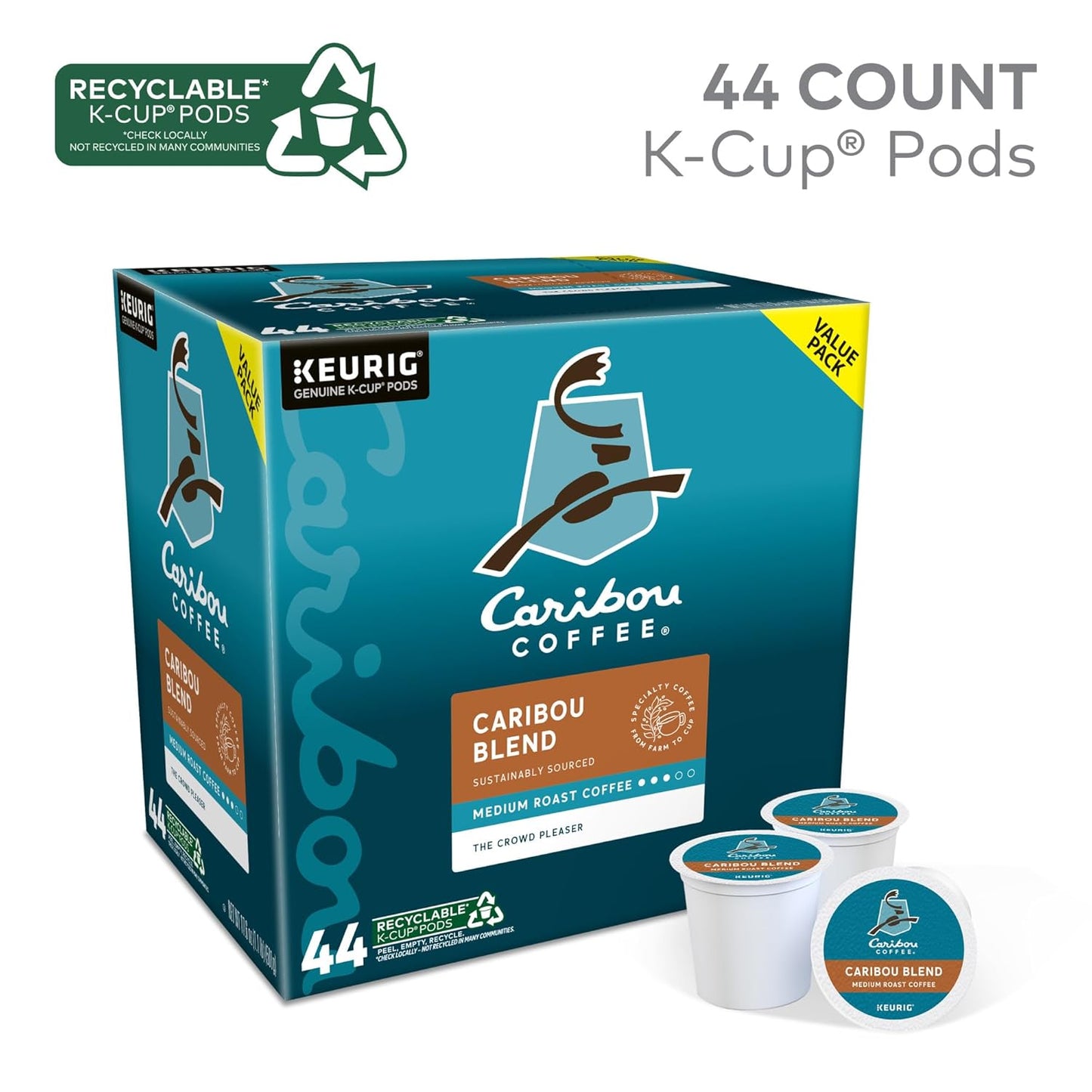 Caribou Coffee Caribou Blend Keurig Single-Serve K-Cup Pod, Medium Roast Coffee, 44 Count(Pack of 1)