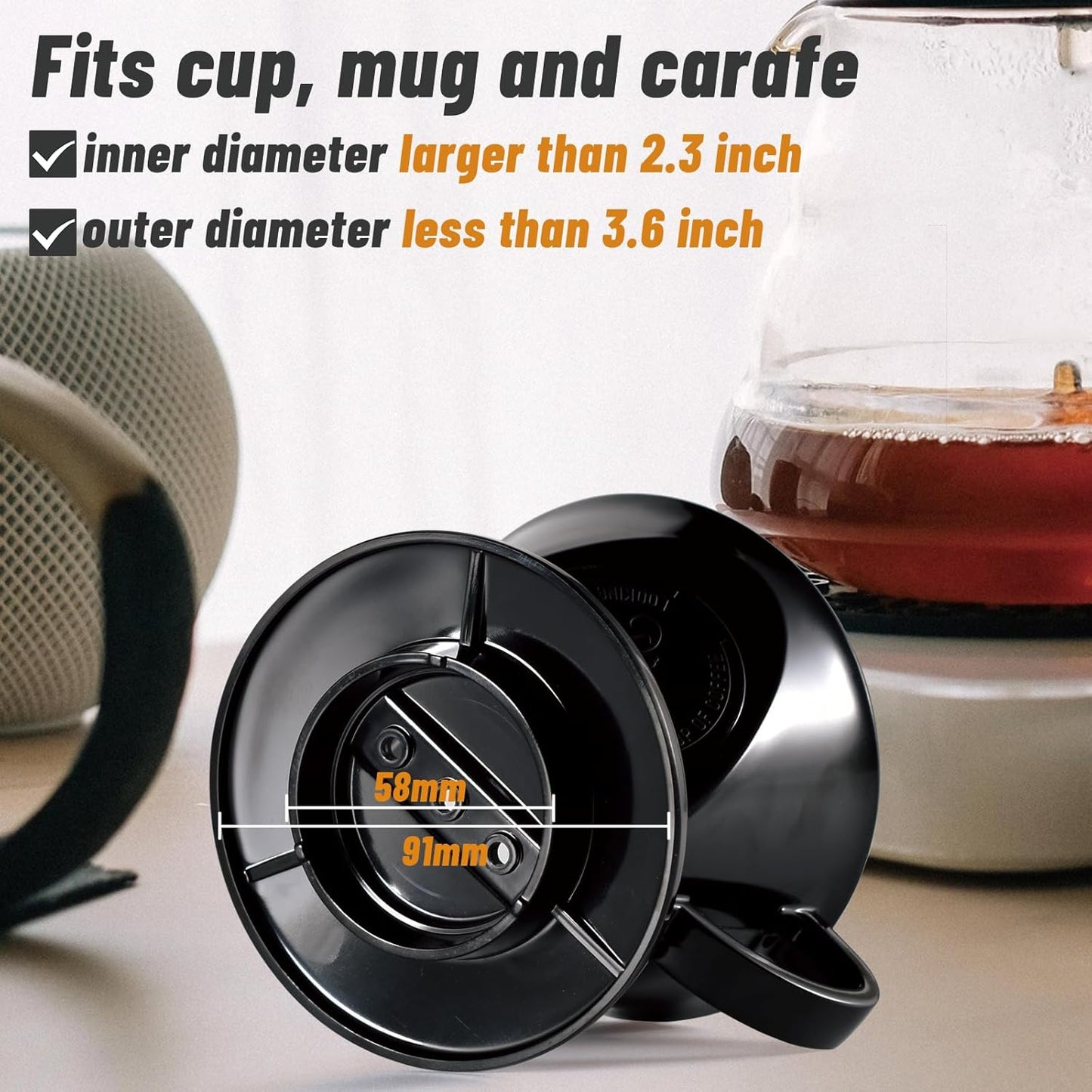 Melamine Pour Over Coffee Maker with 3 Drip Holes, Pour Over Coffee Dripper For Camping, Home, Café, Size 02 (Black)