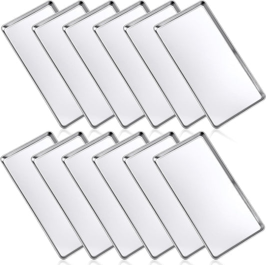 Mimorou 12 Pcs Baking Sheet Stainless Steel Cookie Small Metal Sheet Pans Professional Rectangle Oven Trays Kitchen Baking Cooking Oven and Toaster, Dishwasher Safe