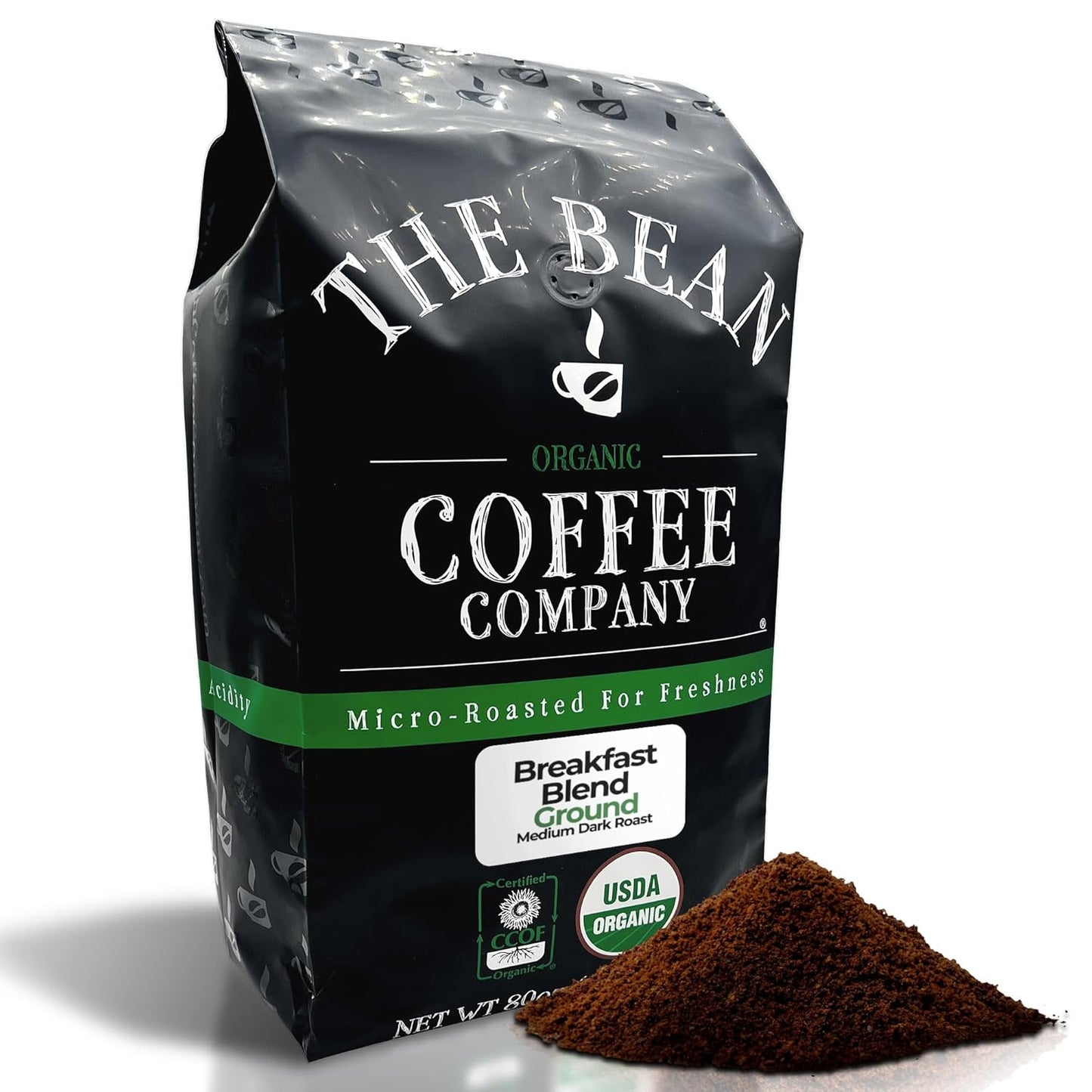 The Bean Organic Coffee Company Breakfast Blend, Medium Dark Roast, Ground Coffee, 5-Pound Bag,Café molido tostado organico