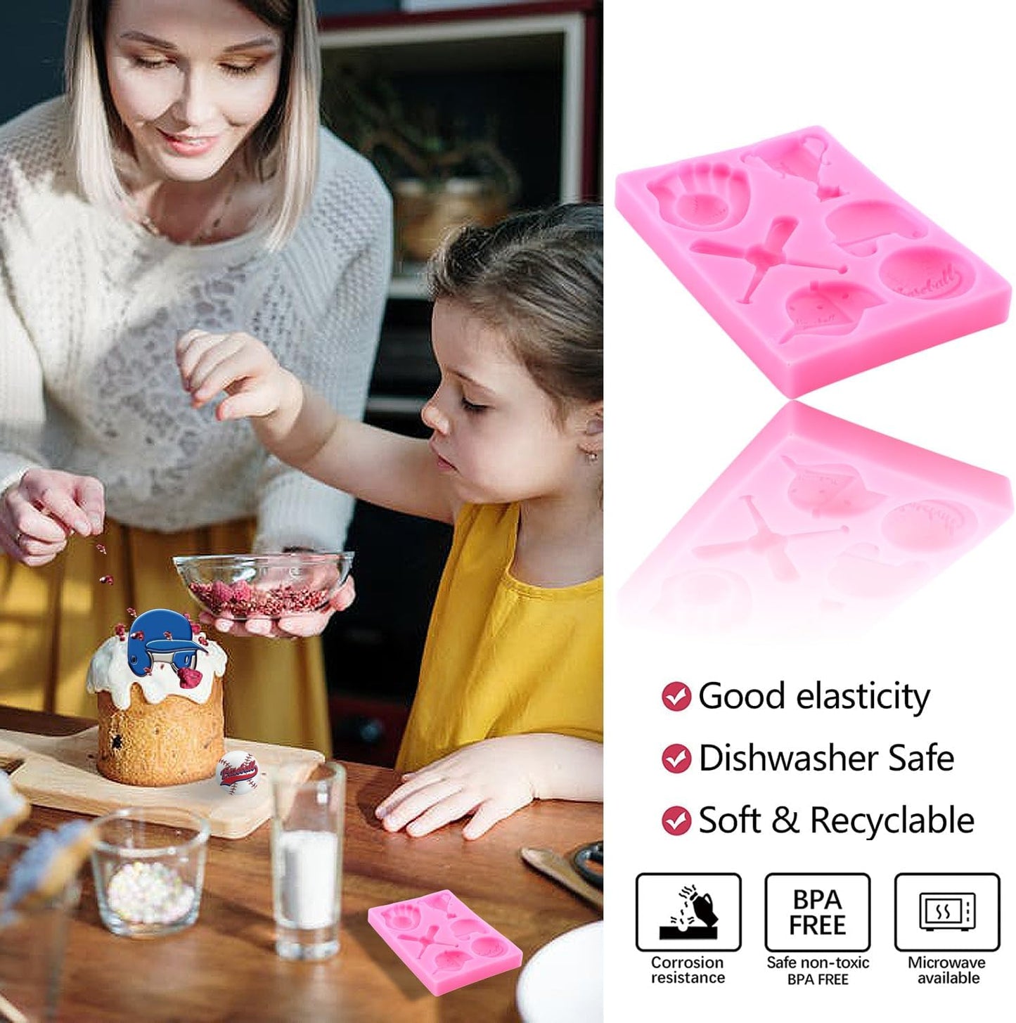 Mujiang Baseball Fondant Molds Sports Theme Silicone Molds Baseball Cap Bat Cake Decoration Mold For Cake Decorating Chocolate Gum Paste Candy Polymer Clay Set Of 3