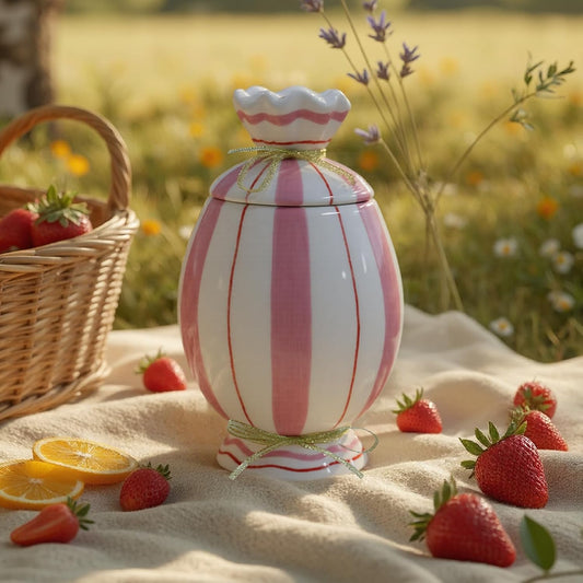 Cute Storage Jars with Airtight Lid, Funny Candy Shape Ceramic Food Container, Cookie Canister for Coffee Bean, Sugar, Tea, Spices, Cereal, Nuts, Dog Treat-700 ml / 23.7 oz(Pink Stripes)