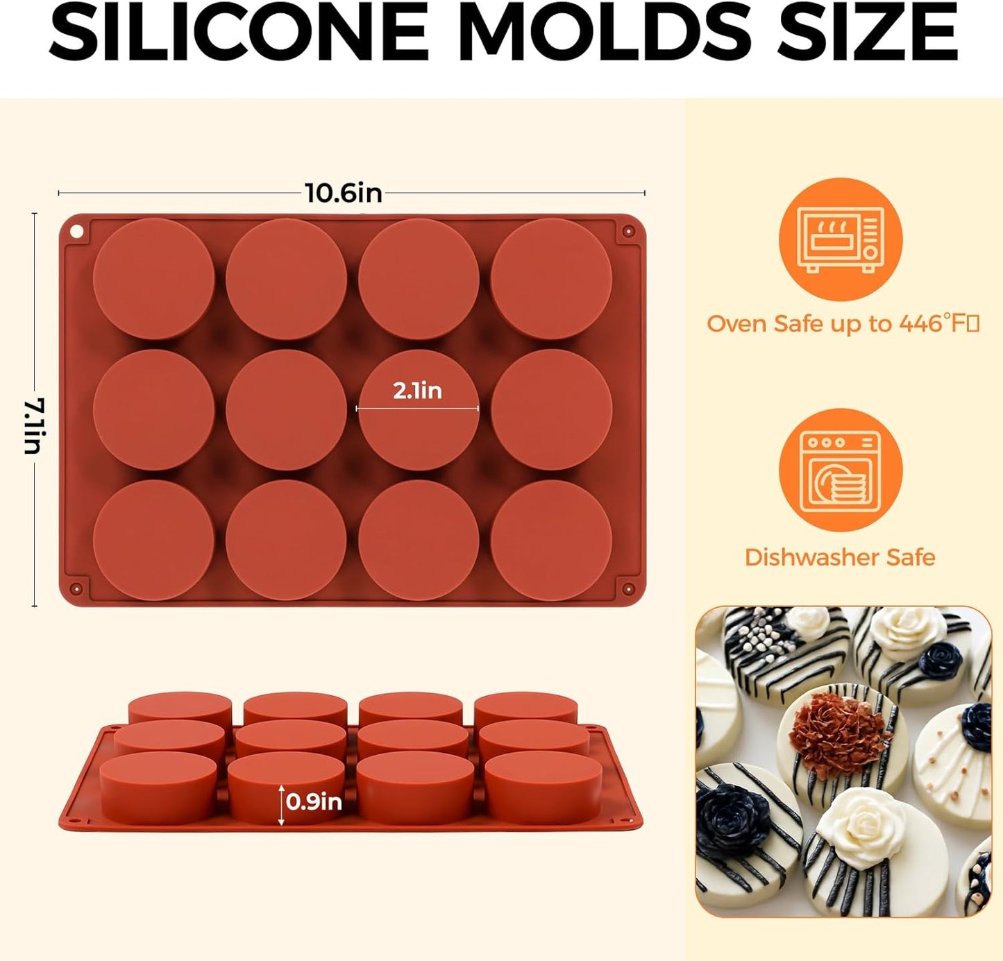 Oreo Silicone Molds 2 PCS, 12 Cavity Cylindrical Chocolate Covered Oreos Cookie Mold, Baking Mold for Oreo, Chocolate, Cookie, Candy, Mini Cake, Jelly