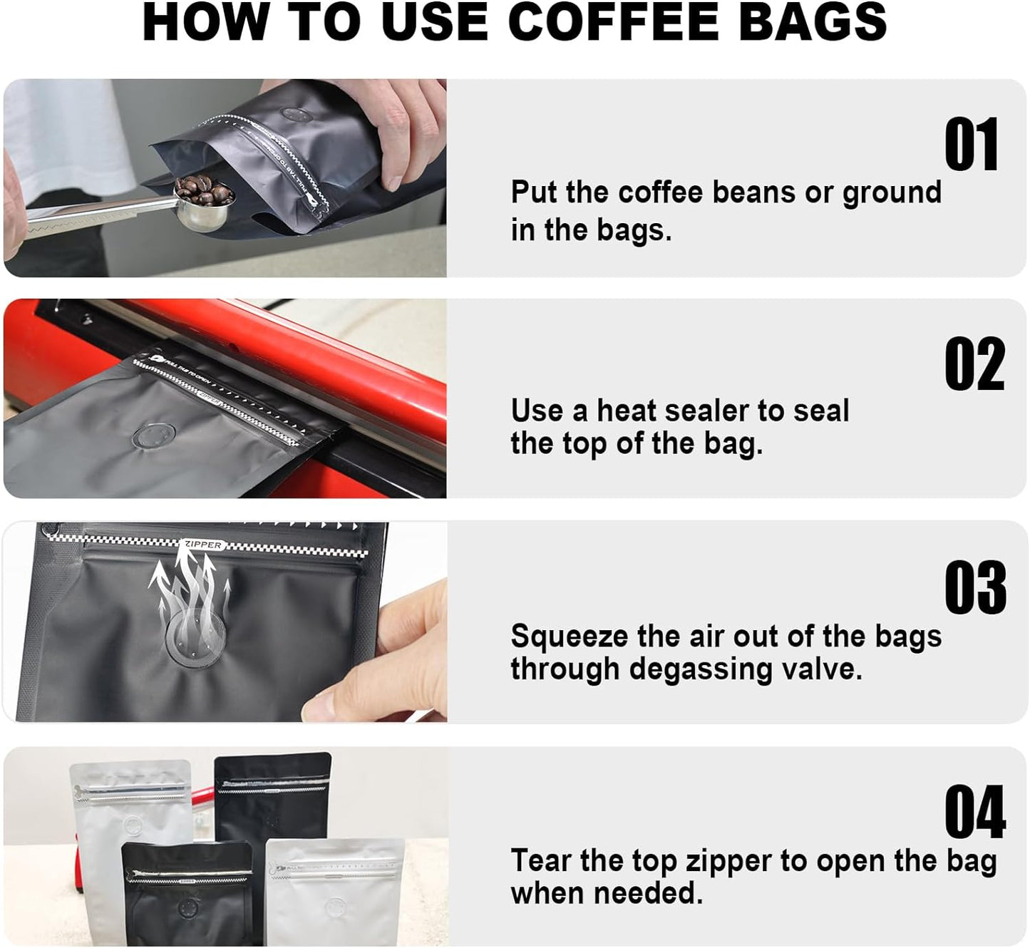Coffee Bags with Valve(60pcs,16 oz,1 lb) Vented Coffee Beans Packaging Bags High Barrier Aluminumed Foil Flat Bottom Heat Sealed Side Zipper Resealable Storage Bag for Home or Business（White+Red）