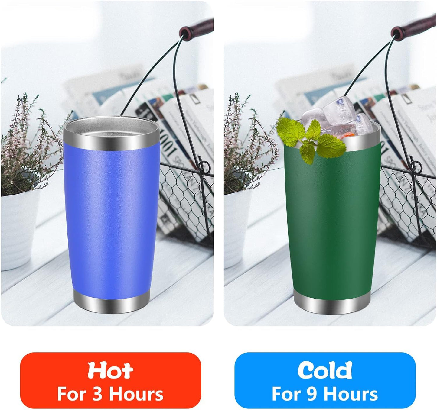 VEGOND 20oz Tumbler with Lid and Straw Stainless Steel Tumbler Cup Bulk Vacuum Insulated Double Wall Travel Coffee Mug Powder Coated Coffee Cup(Powder Green 6 Pack)