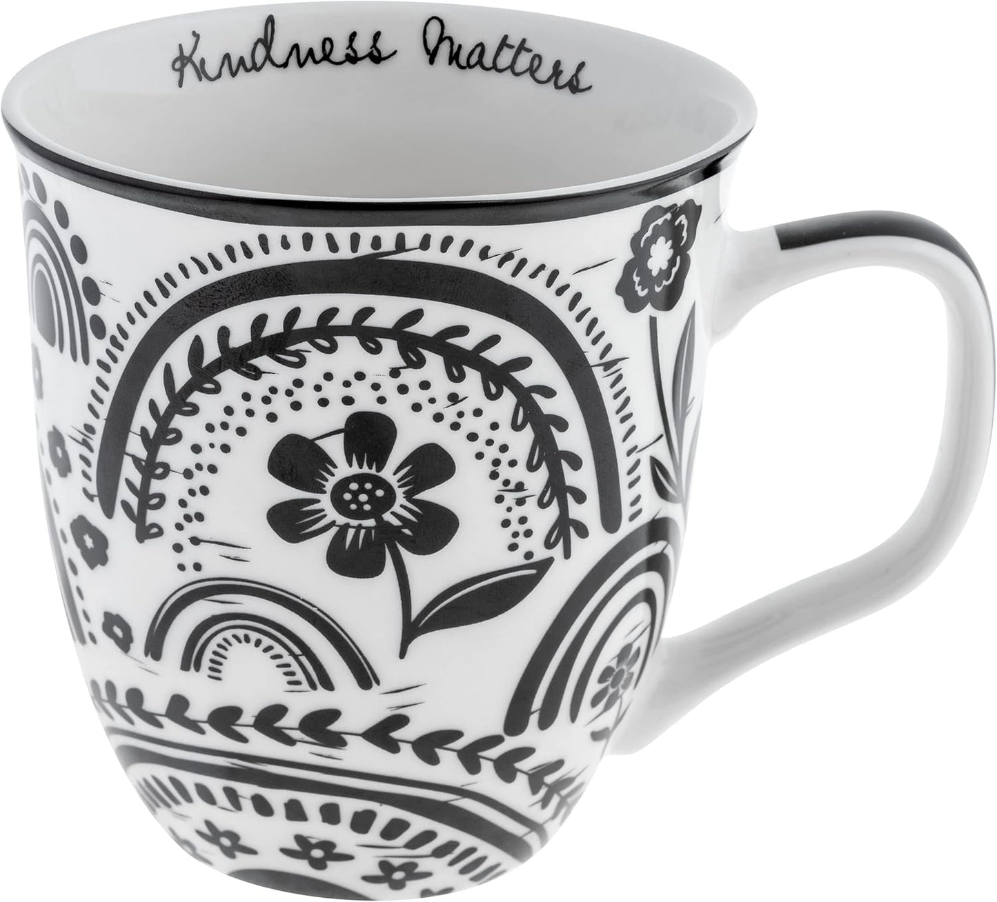 Karma Gifts 16 oz Black and White Boho Mug Rainbow - Cute Coffee and Tea Mug - Ceramic Coffee Mugs for Women and Men, 4.25" x 3.7"