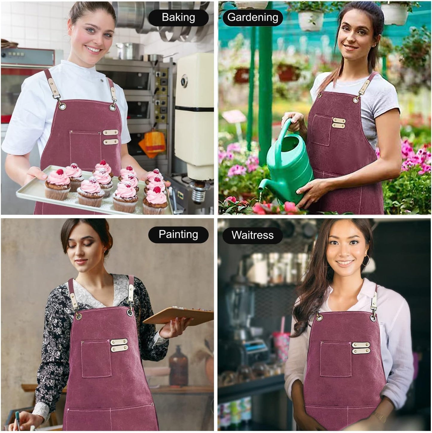 Cotton Canvas Cross Back Apron for Art Painting Garden Chef Bartender Work,Women Men 3 Pockets Waterproof Adjustable M-XXL