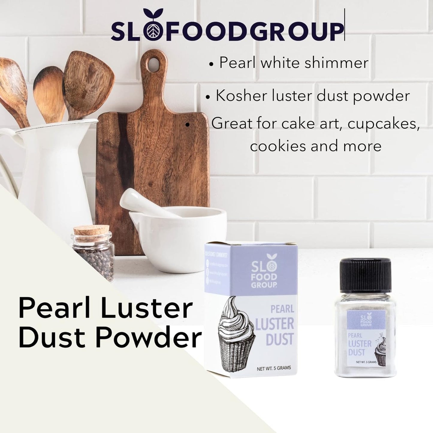 Slofoodgroup Pearl Luster Dust| Pearl White Colored Edible Glitter, 5 Gram Bottle