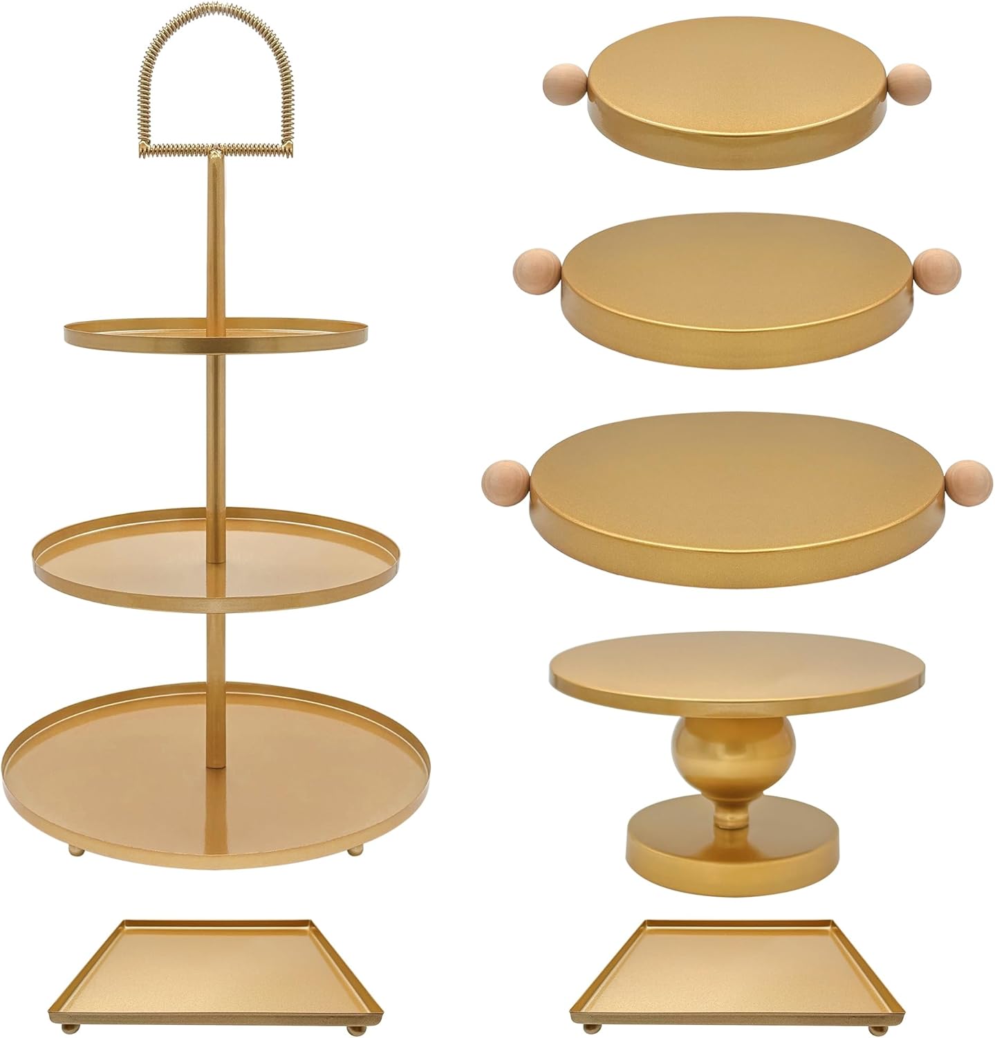Set of 7 Gold Cake Stands Metal Dessert Display Holder Round 3 Tier Cupcake Stand Serving Tray Platter Cake Pedestal Stand for Party Weddings Birthday Baby Showers Anniversary