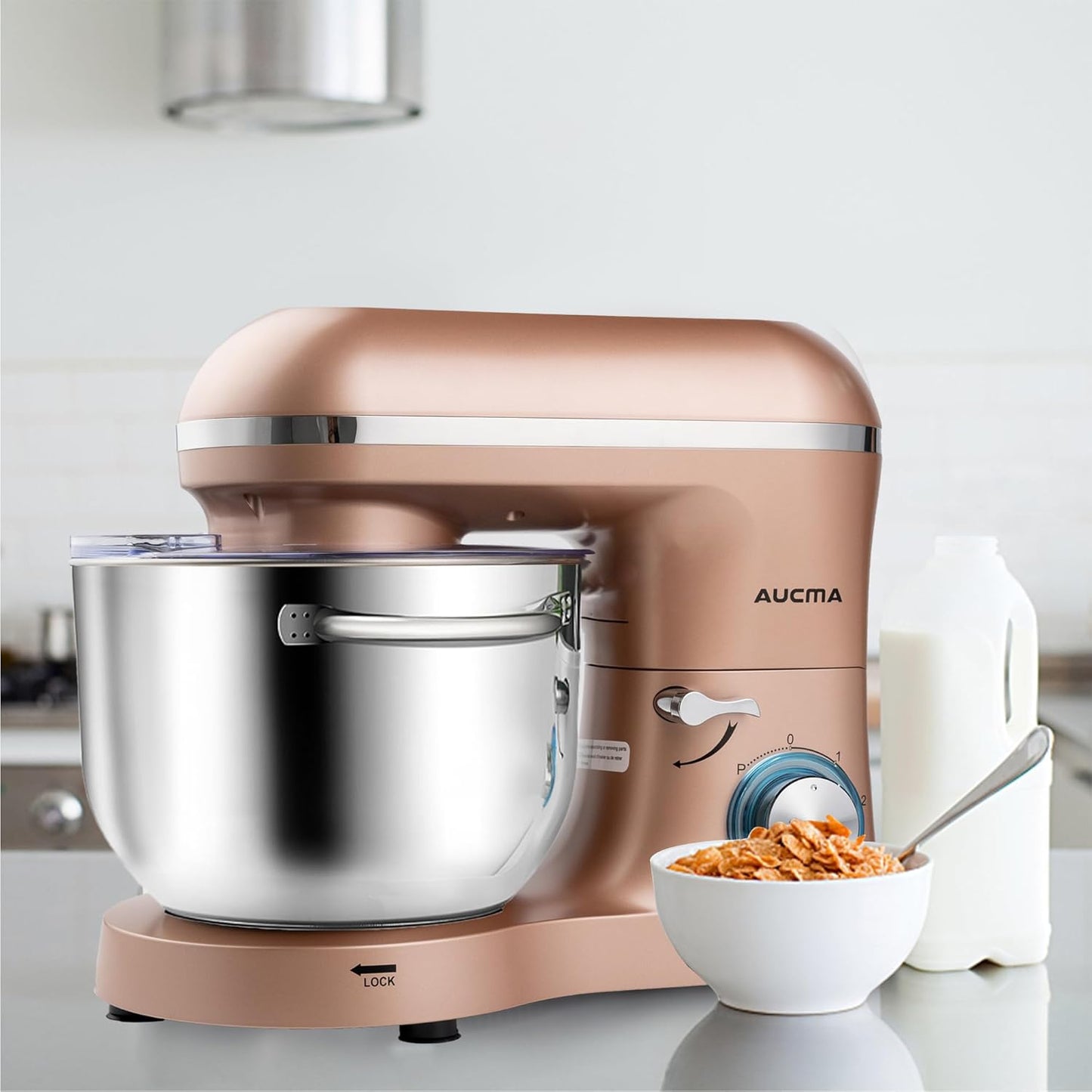 Aucma Stand Mixer,6.5-QT 660W 6-Speed Tilt-Head Food Mixer, Kitchen Electric Mixer with Dough Hook, Wire Whip & Beater (6.5QT, Champagne)