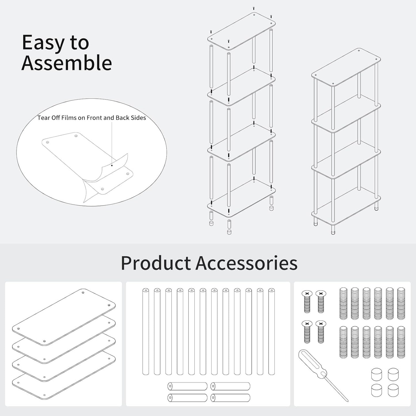 Clear Acrylic Narrow Side Table for Small Spaces, 15.75" L x 7.87" W x 38.7" H, 4 Tier Rectangle Slim End Table Nightstand, Small Mini Skinny Bedside Table for Bedroom, Bathroom, Living Room