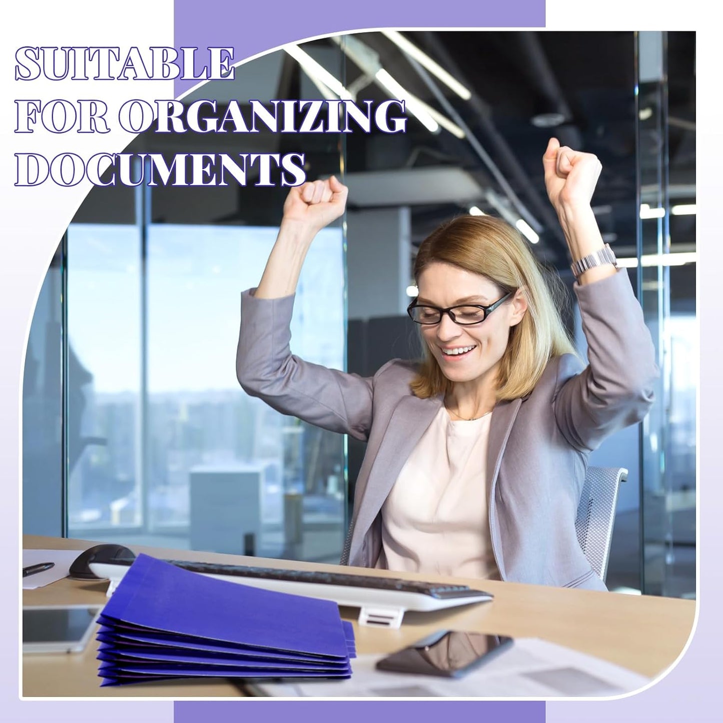 12 Pcs Classification Folders Letter Size, Back to School Supply for Teacher, Student, 1 Divider Pressboard File Folder Bulk with 2 Fasteners, 3.5 Inch Expanding File Organizer (Purple)