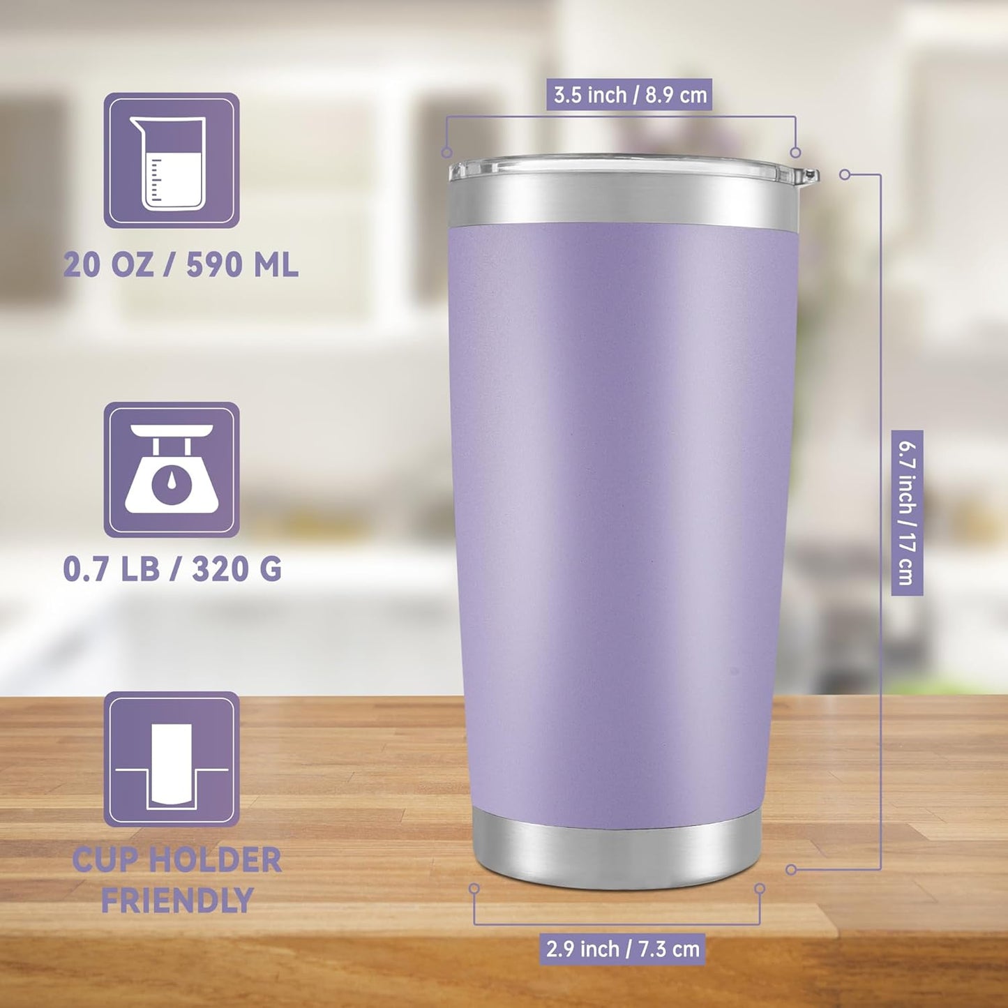 20 oz Tumblers Bulk Stainless Steel Tumbler with Lid Double Wall Vacuum Insulated Coffee Mug 20oz Powder Coated Cup for Hot and Cold Drinks, Purple, 12 pack