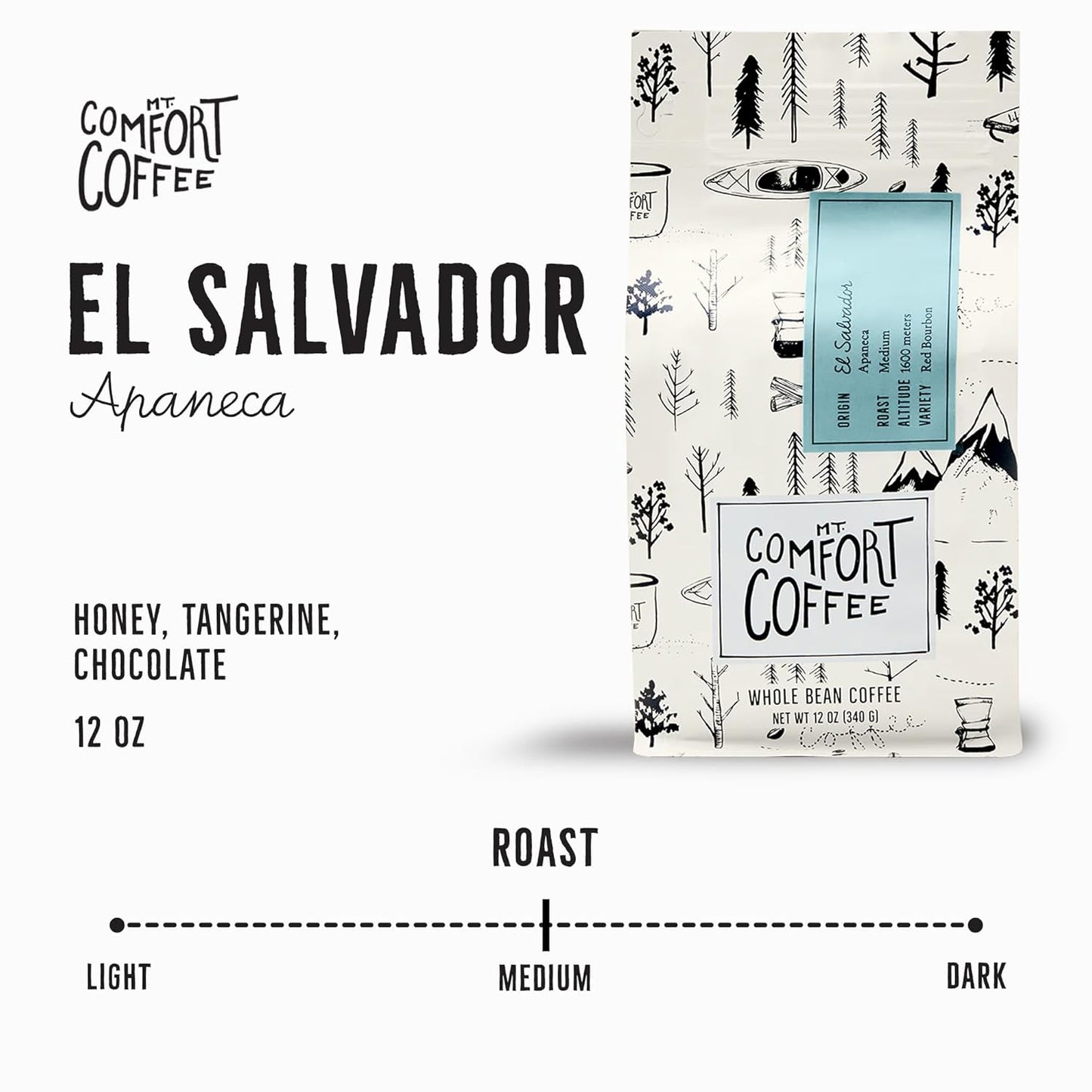 Mt. Comfort Coffee El Salvador Medium Roast, 12 Ounce - Locally Sourced From Local, International Coffee Farms - Roasted Whole Beans.